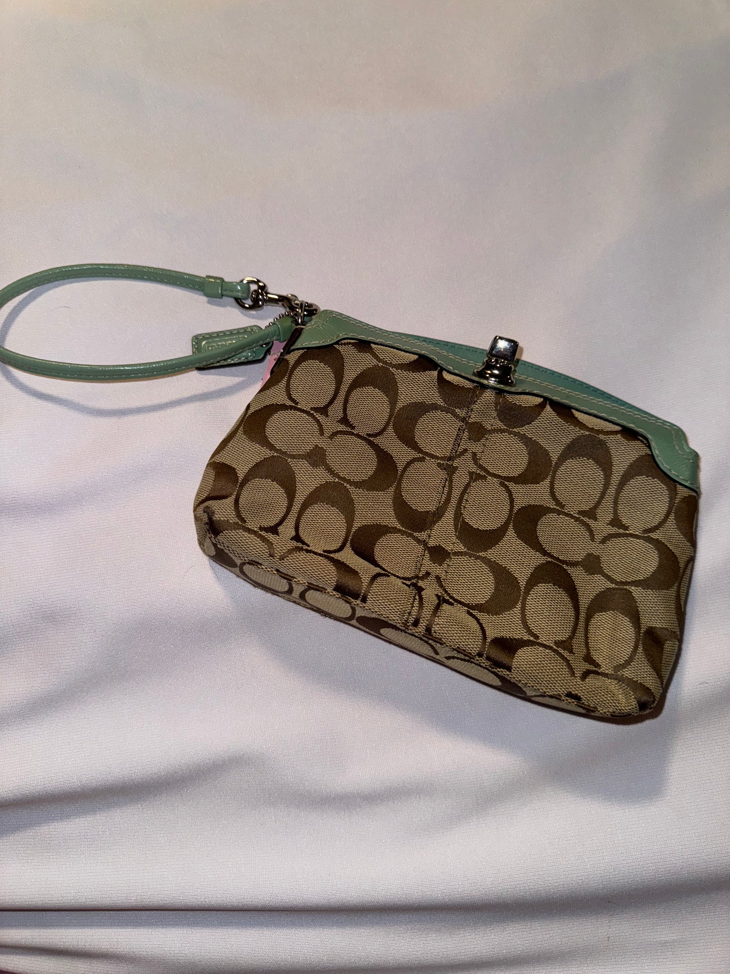Rare Vintage Y2K Coach Brown and Teal Wristlet