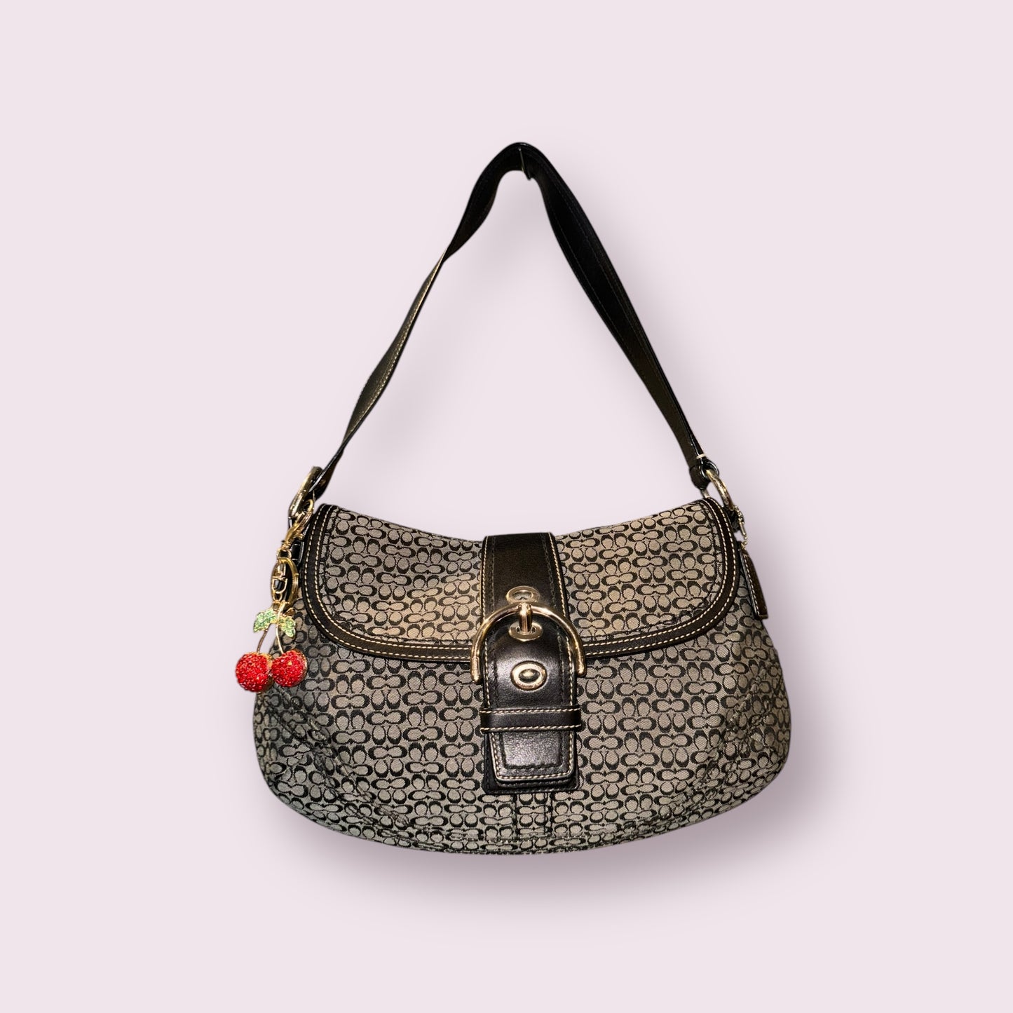 Vintage Coach Signature Black and Grey Soho Shoulder Bag