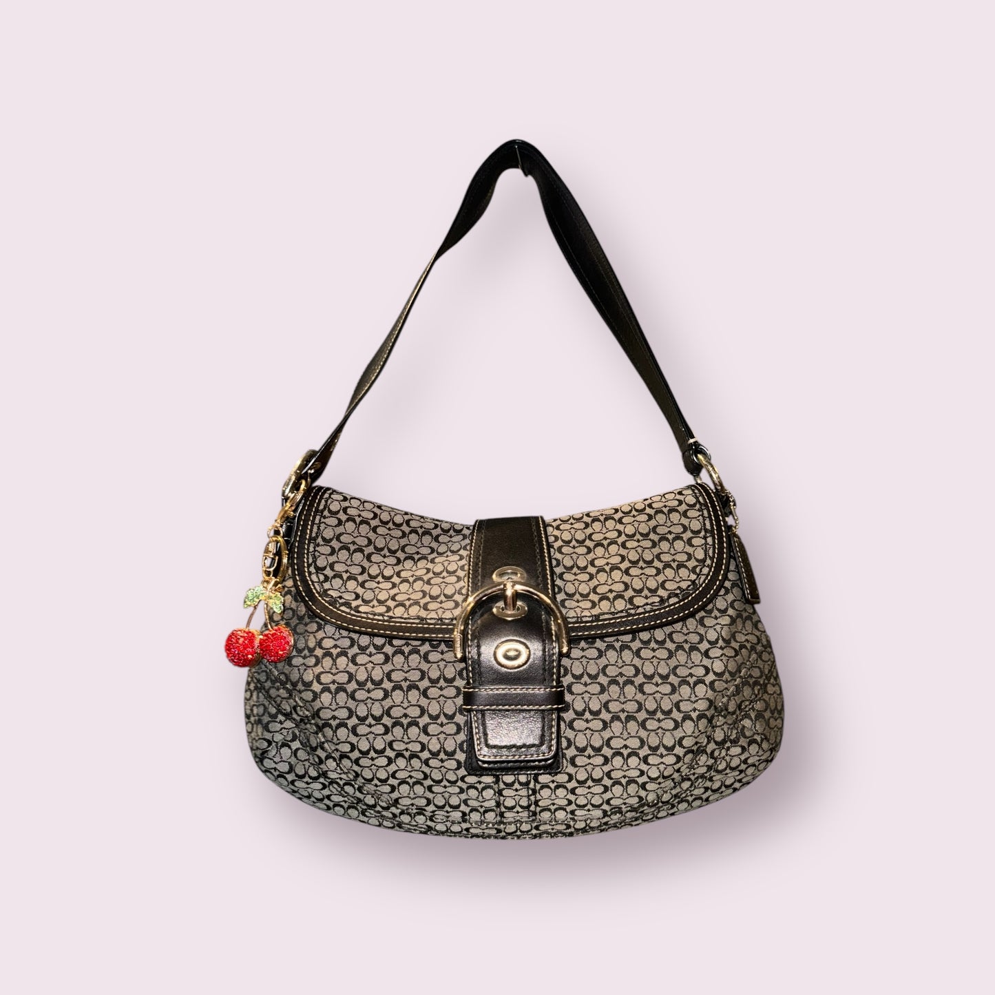 Vintage Coach Signature Black and Grey Soho Shoulder Bag
