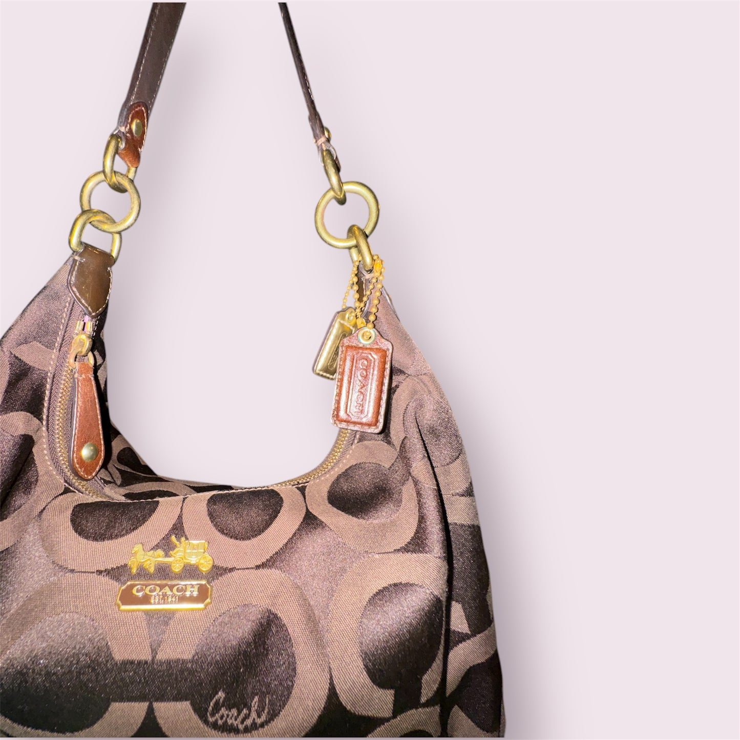 Vintage Y2K Brown Coach Signature Shoulder Bag
