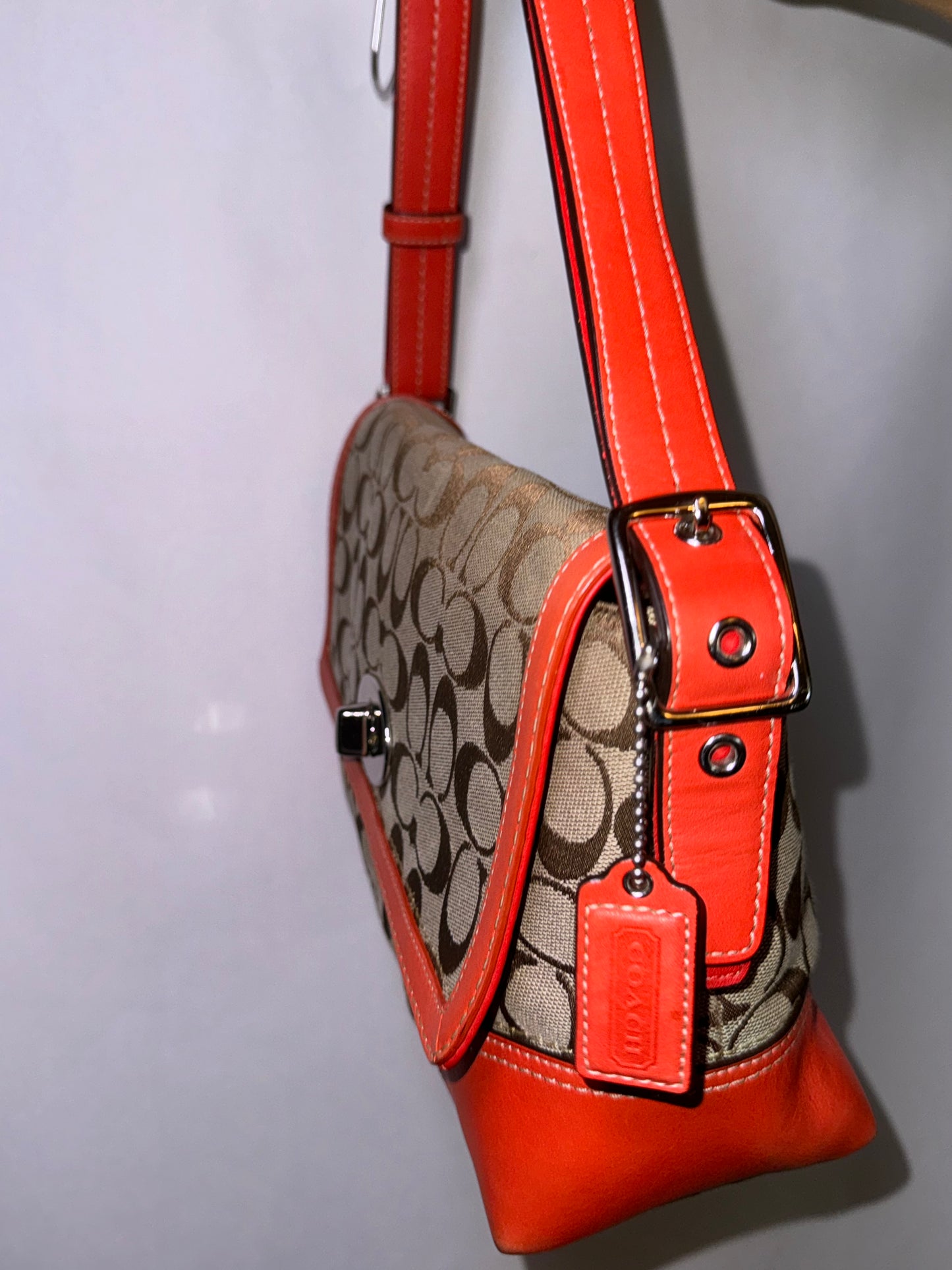 Vintage Y2K Coach Signature Bag With Red Orange accent