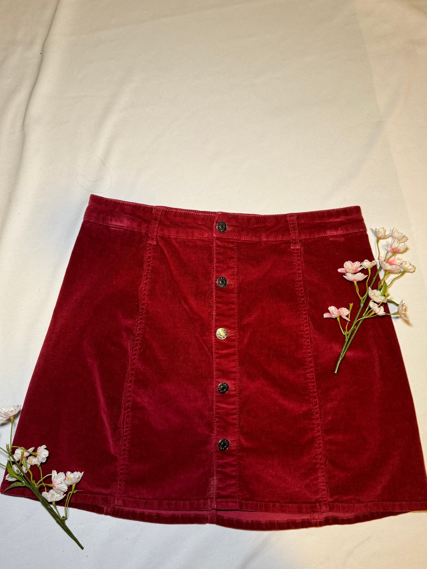 Red Corduroy Mini Skirt