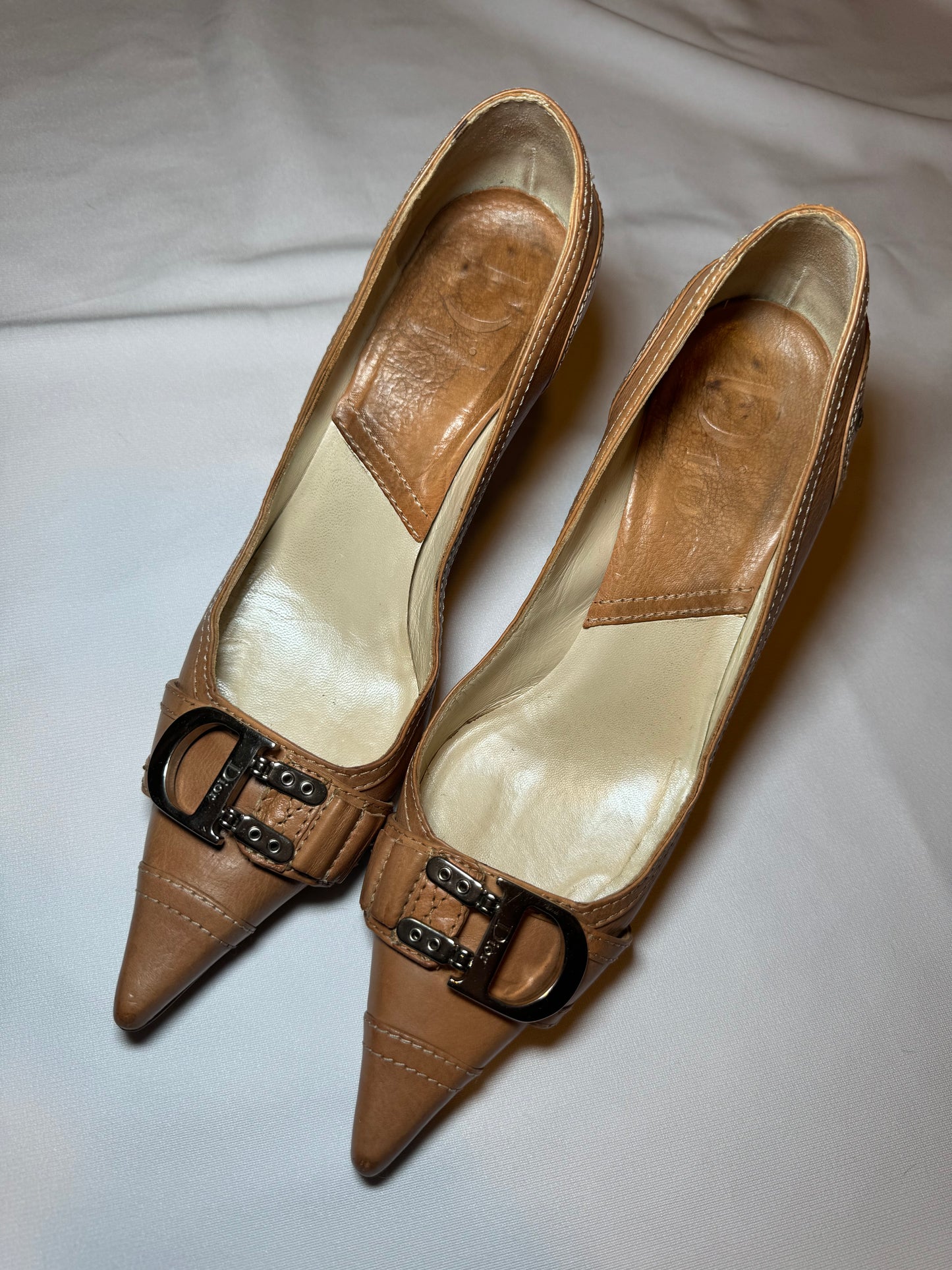 Rare Vintage Beige Dior Pointed Toe Kitten Heels