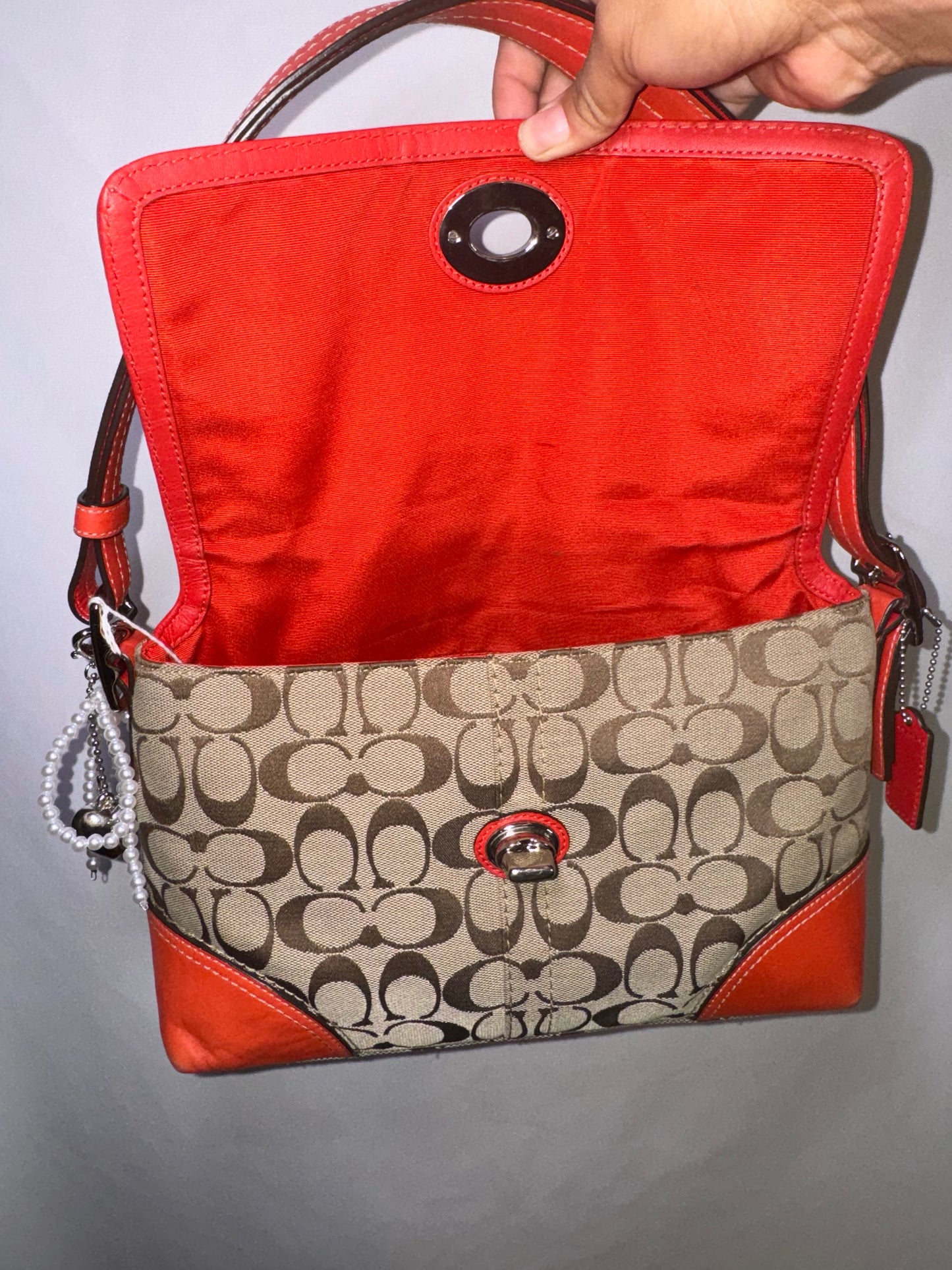 Vintage Y2K Coach Signature Bag With Red Orange accent