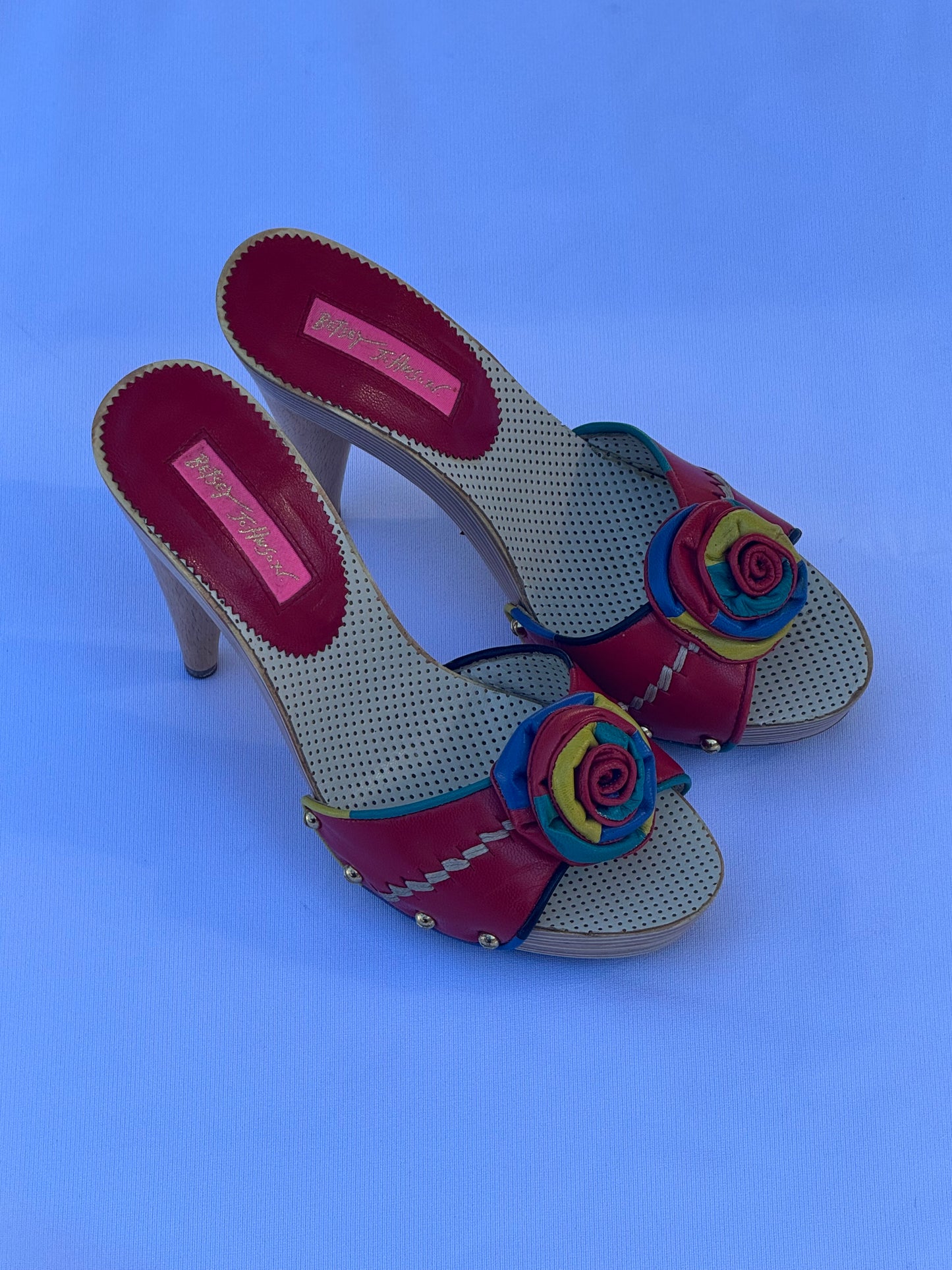 Vintage Rainbow Red Betsy Johnson Heels with Rosette