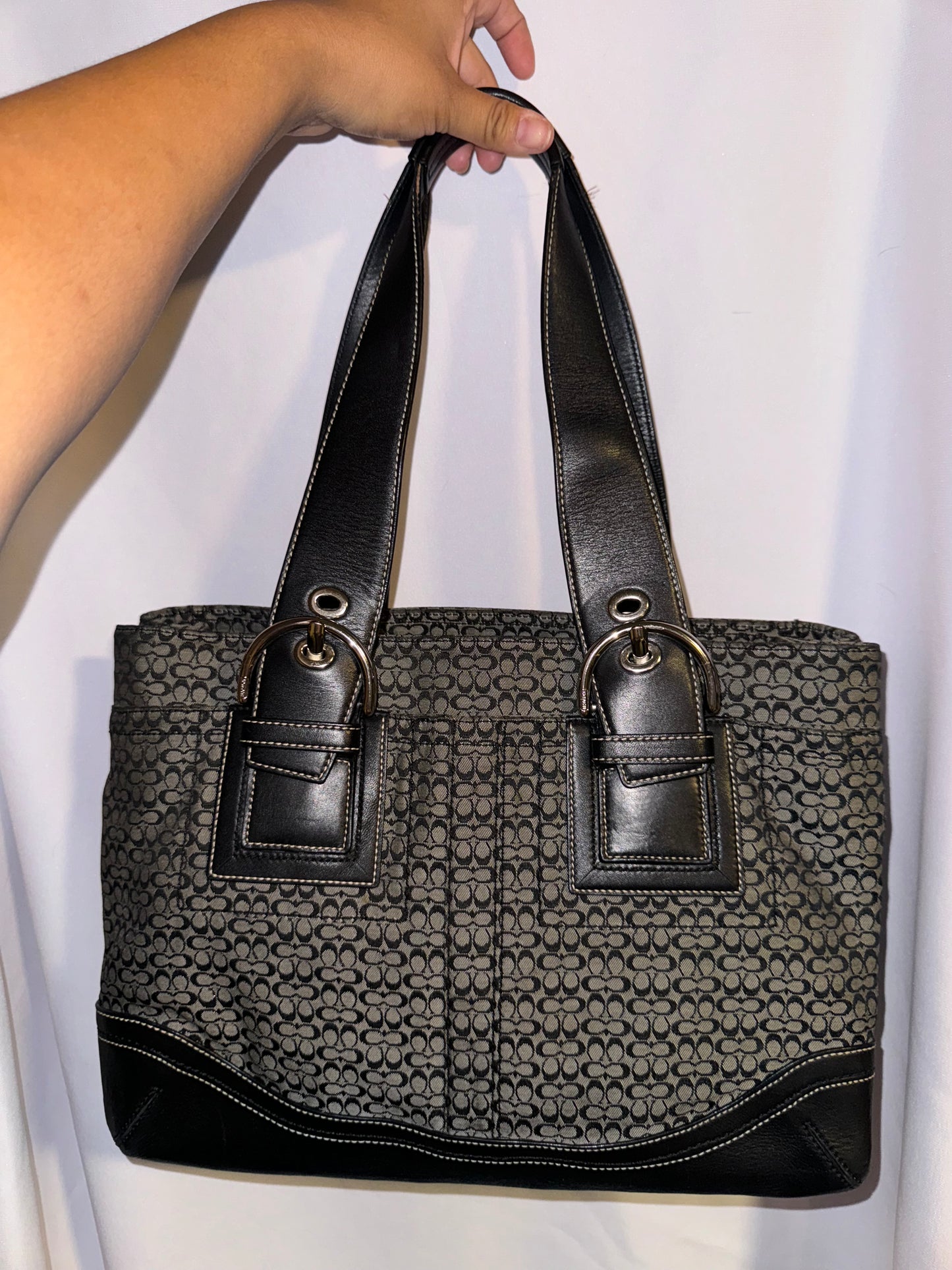 Vintage Y2k Coach Signature Jacquard Black and Gray Tote Bag