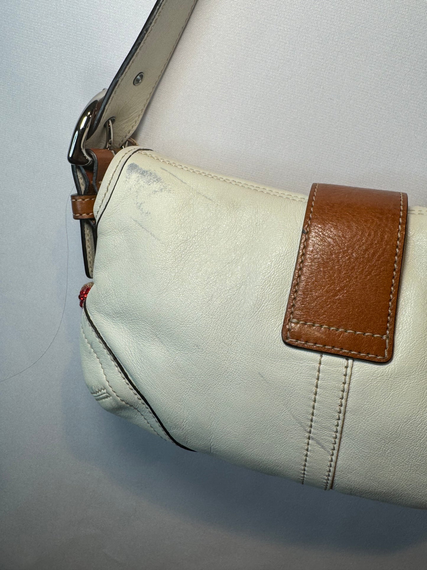 Vintage Y2K Coach White and Brown Small Soho Flap Shoulder Bag