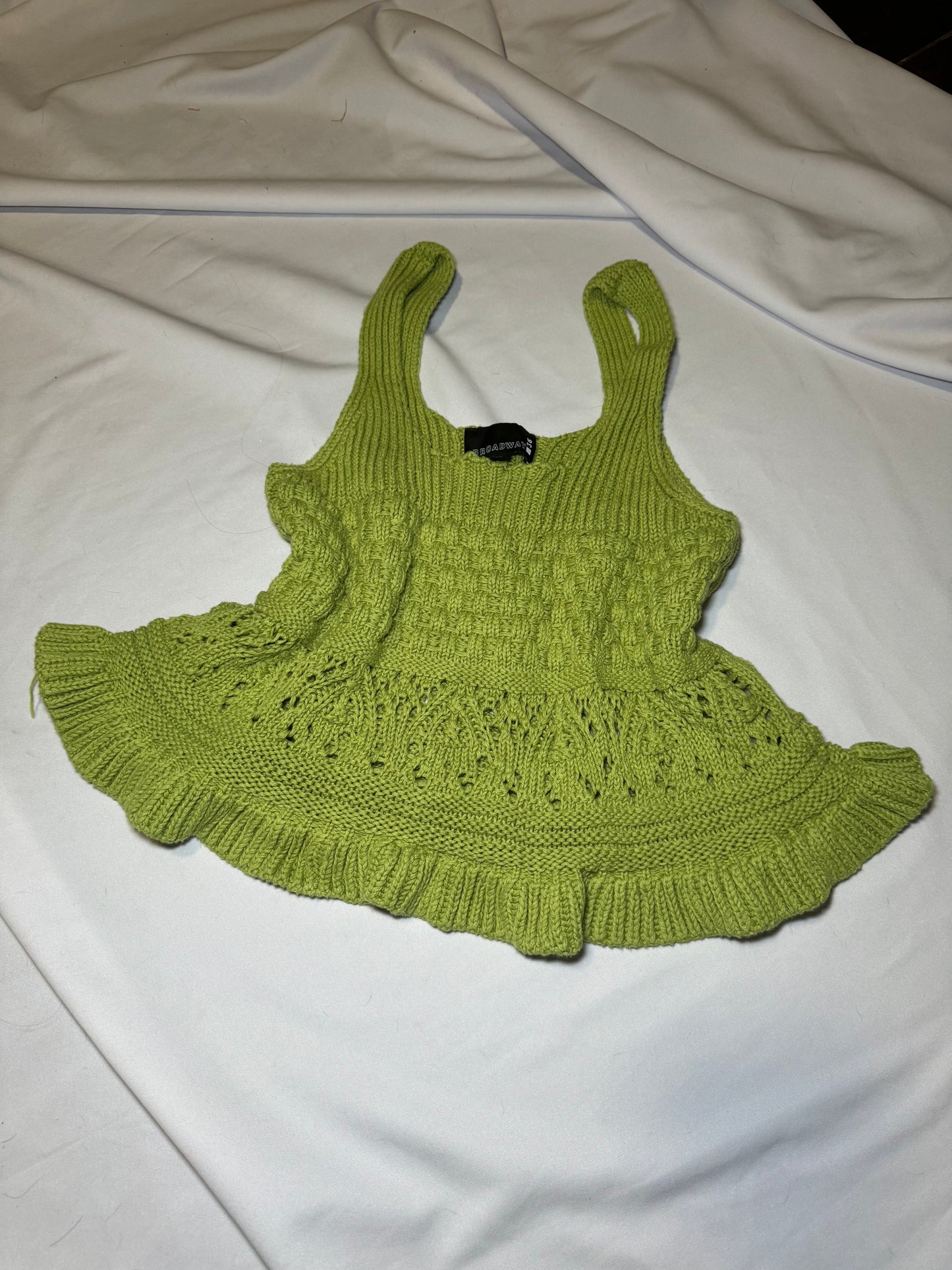 Lime green crochet tank with frilly hem