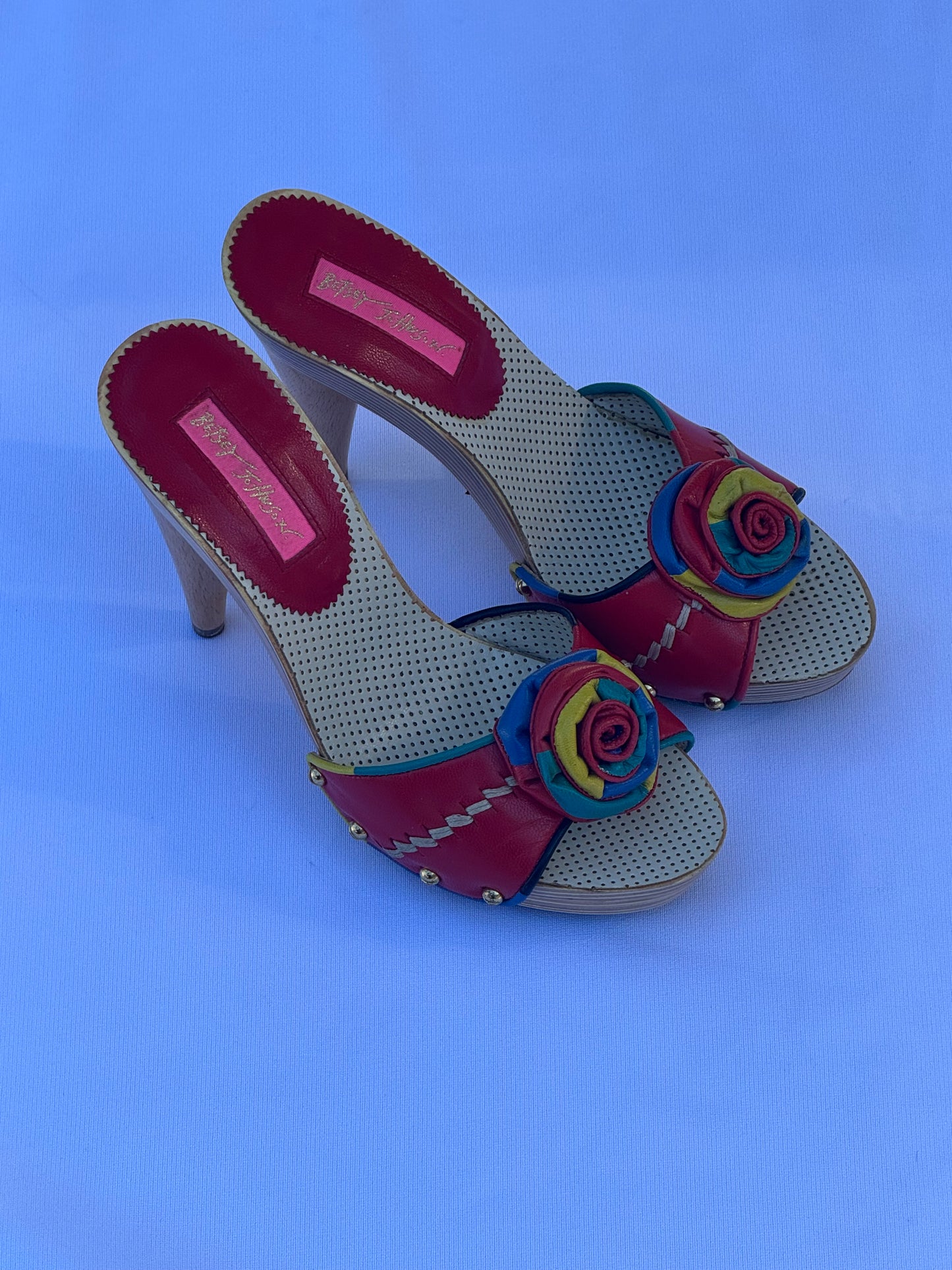 Vintage Rainbow Red Betsy Johnson Heels with Rosette