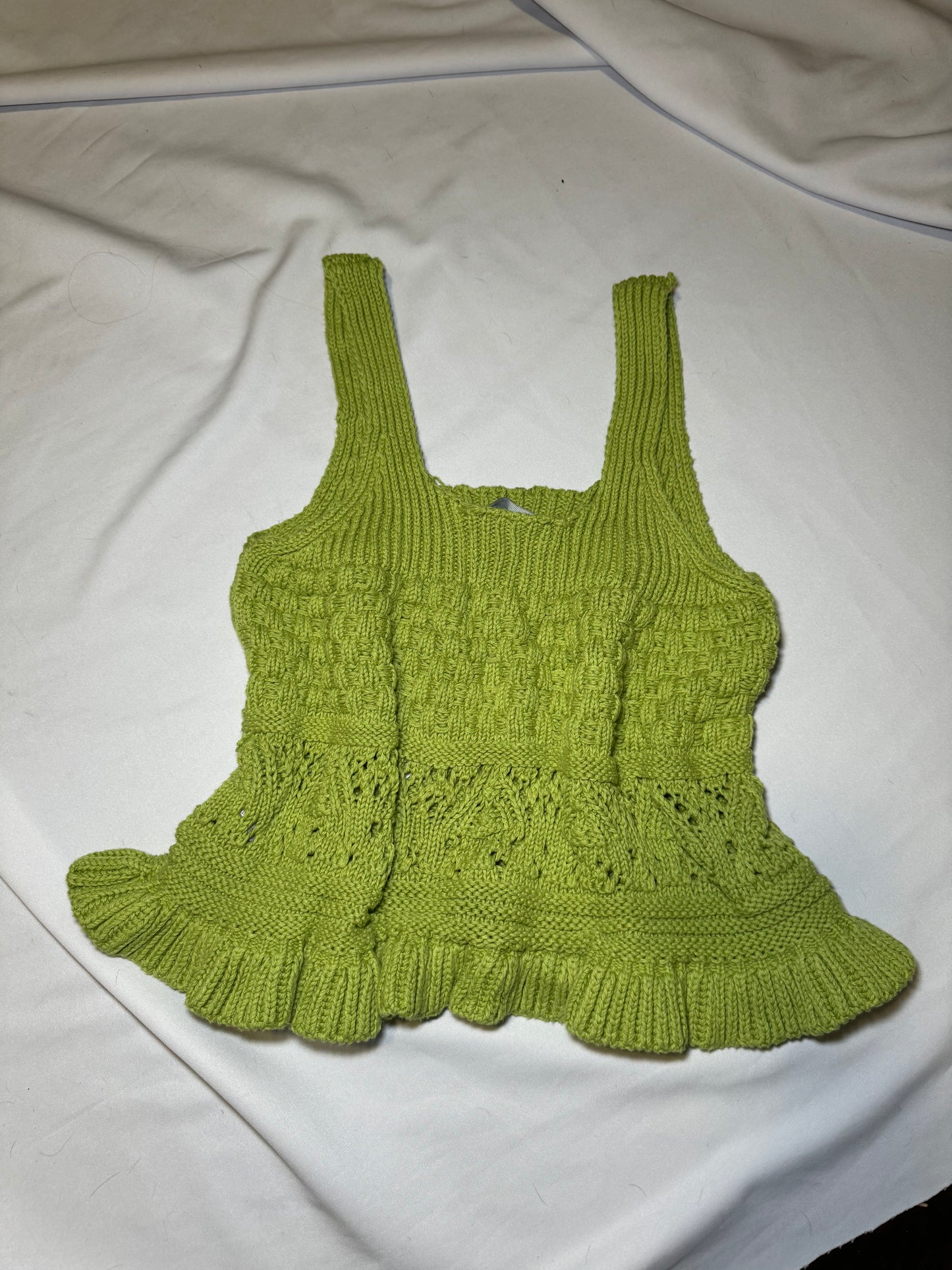 Lime green crochet tank with frilly hem