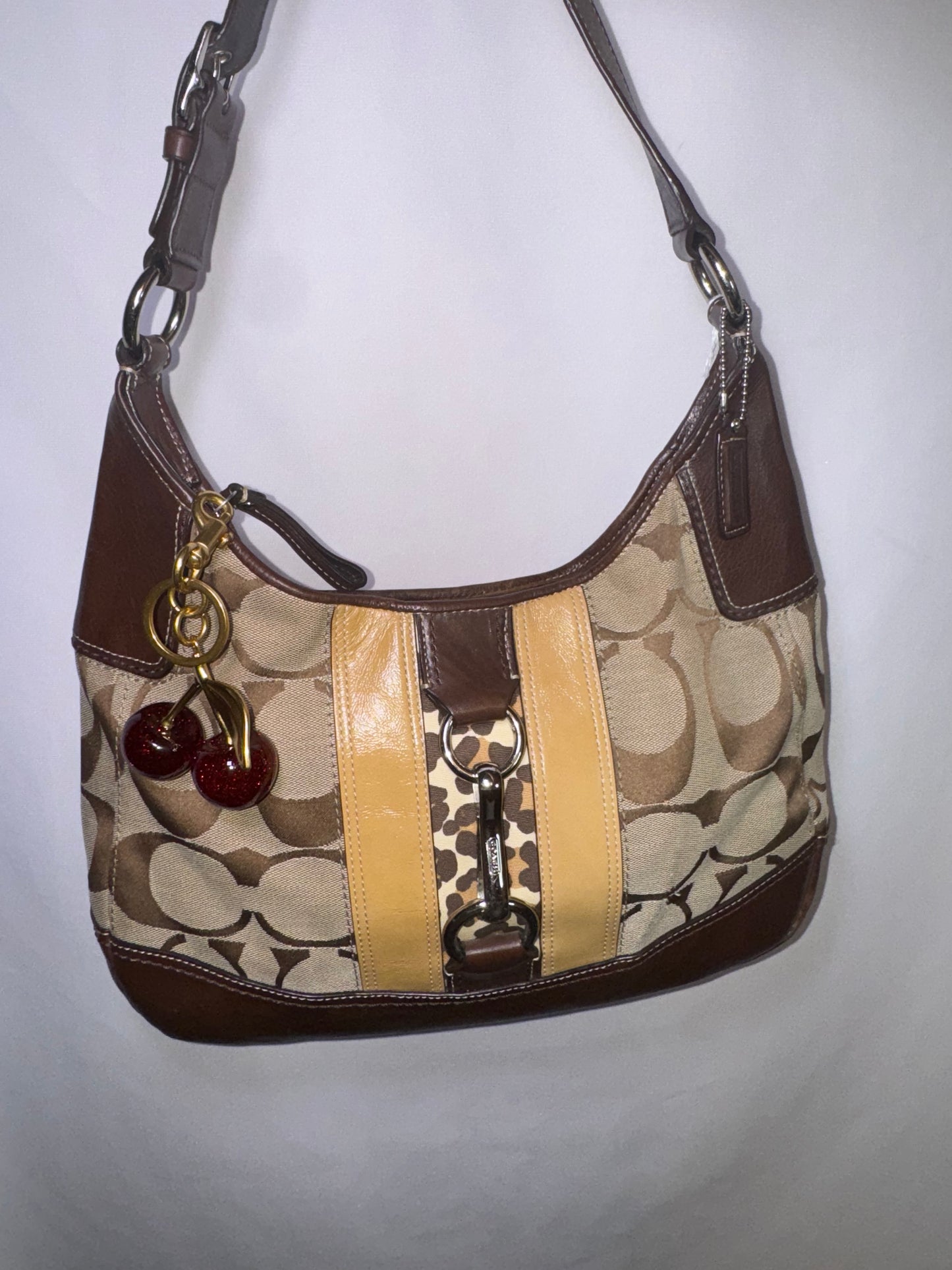 Vintage Y2K Animal Print Coach Signature Brown Hamptons Hobo Shoulder Bag