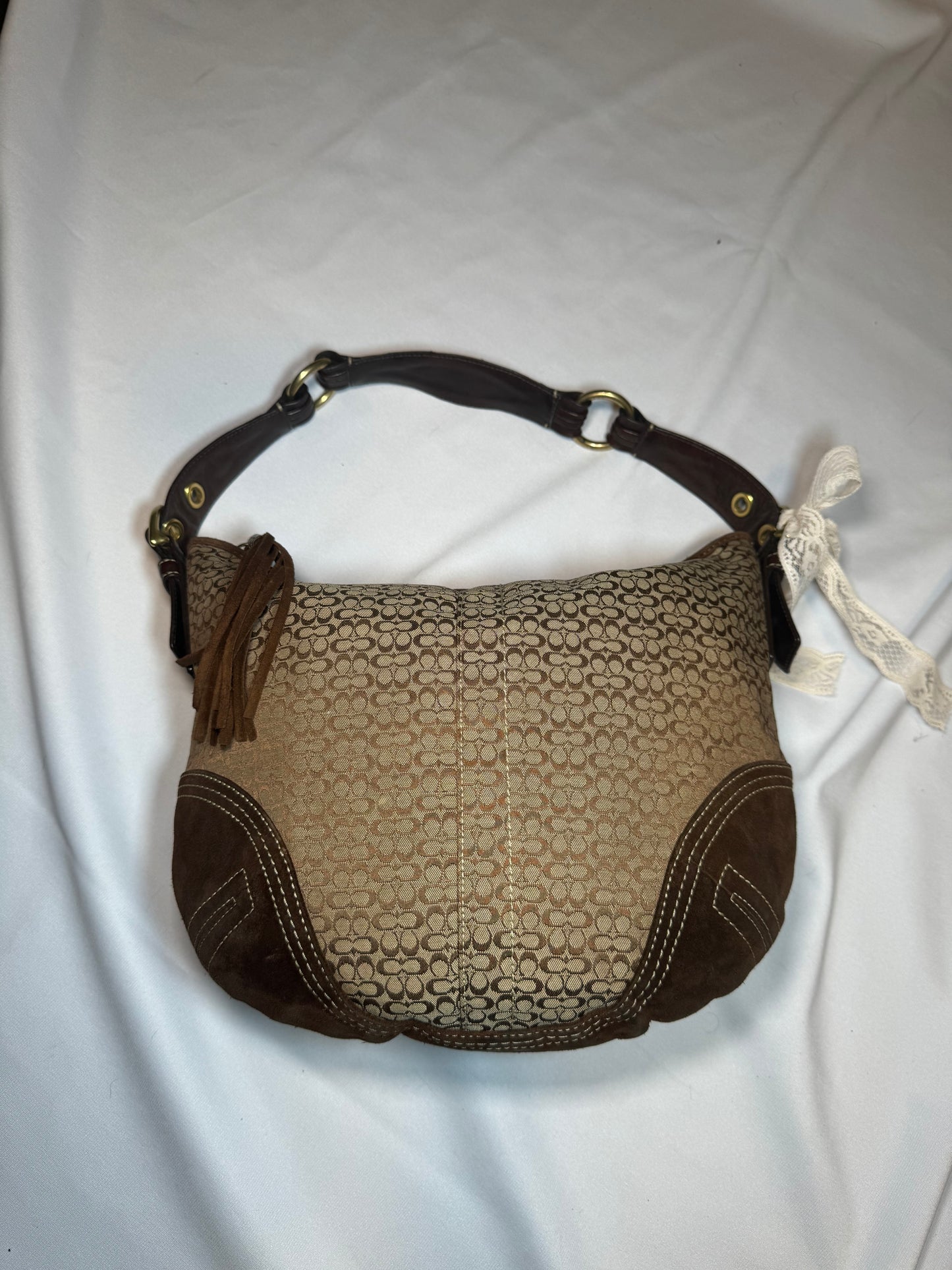 Vintage y2k Coach Brown Signature Suede Large Hobo Shoulder Bag