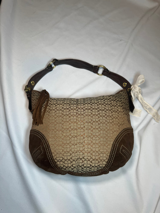 Vintage y2k Coach Brown Signature Suede Large Hobo Shoulder Bag