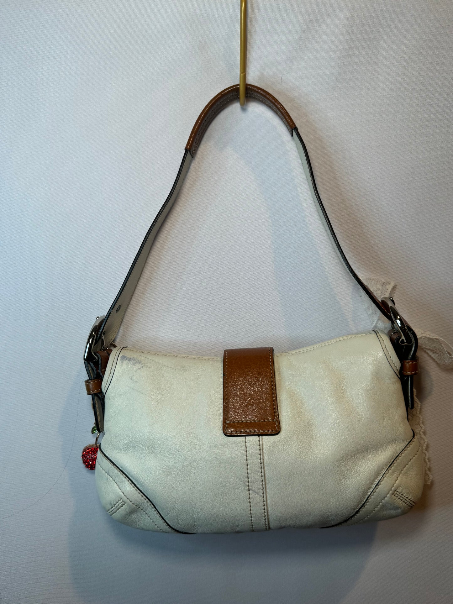 Vintage Y2K Coach White and Brown Small Soho Flap Shoulder Bag