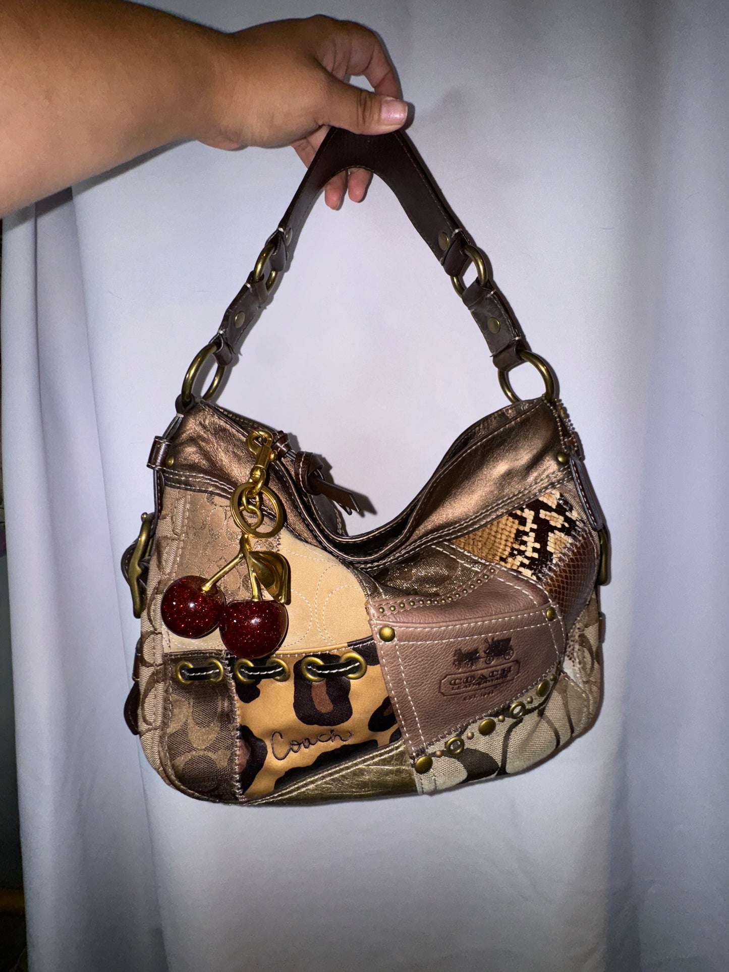 Vintage Y2K Coach Brown and Animal Print Chelsea Hobo Bag