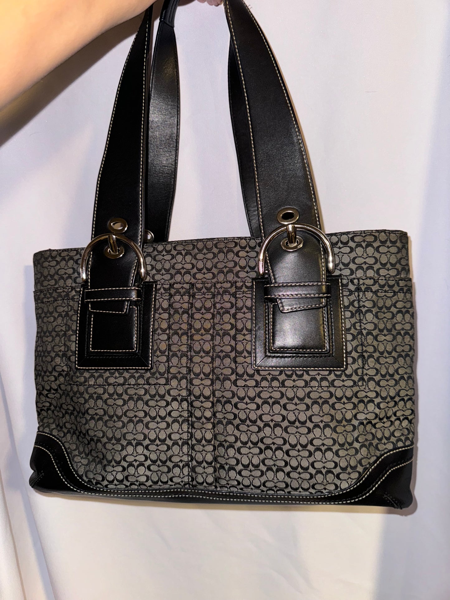 Vintage Y2k Coach Signature Jacquard Black and Gray Tote Bag