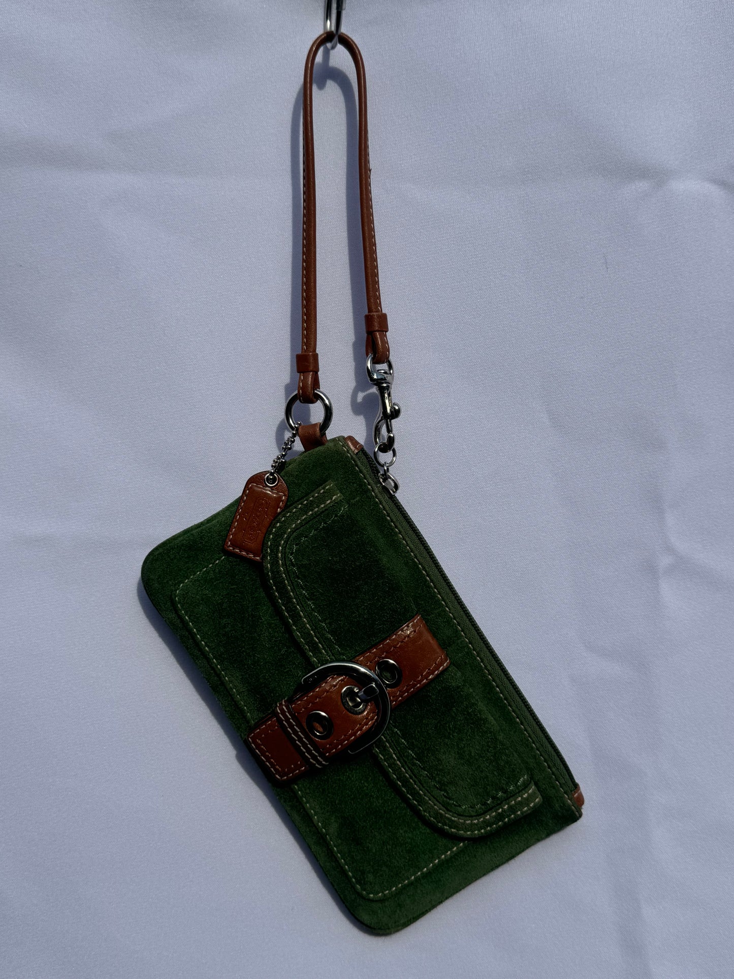 Vintage Coach Green Suede Wristlet