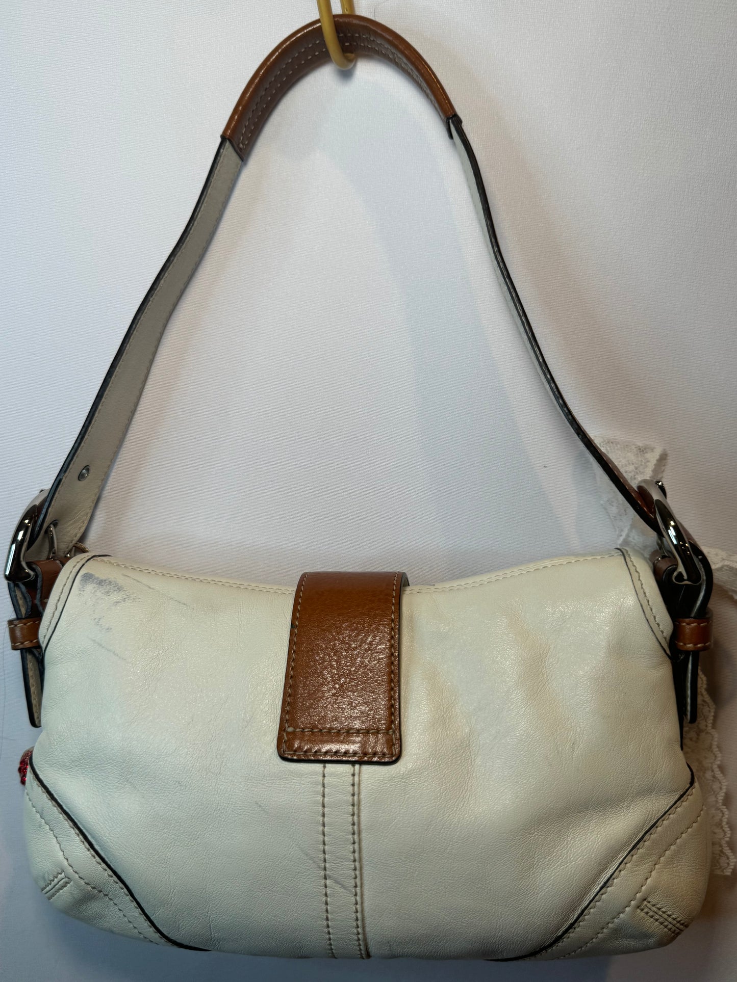 Vintage Y2K Coach White and Brown Small Soho Flap Shoulder Bag