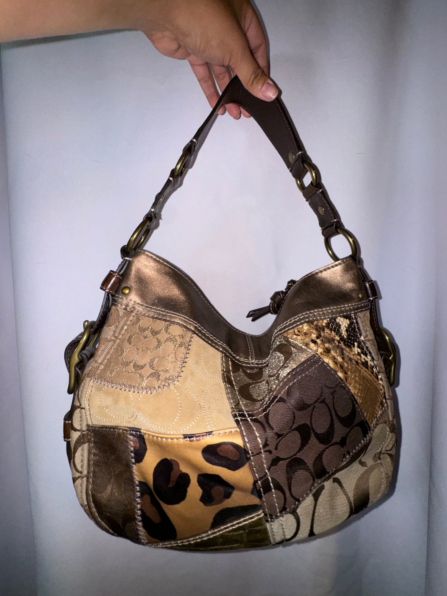 Vintage Y2K Coach Brown and Animal Print Chelsea Hobo Bag