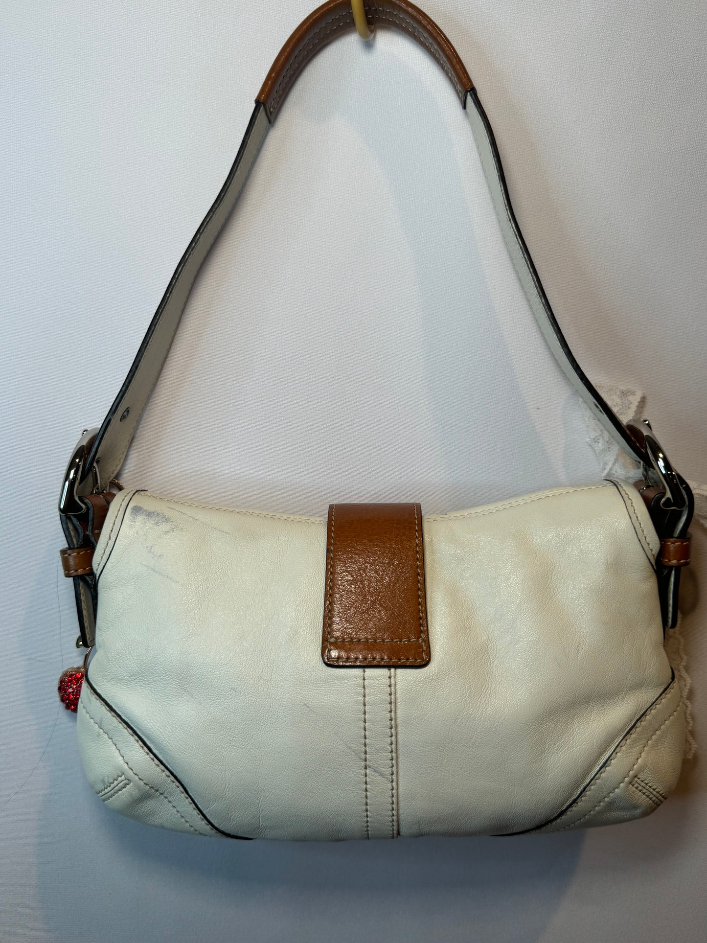 Vintage Y2K Coach White and Brown Small Soho Flap Shoulder Bag