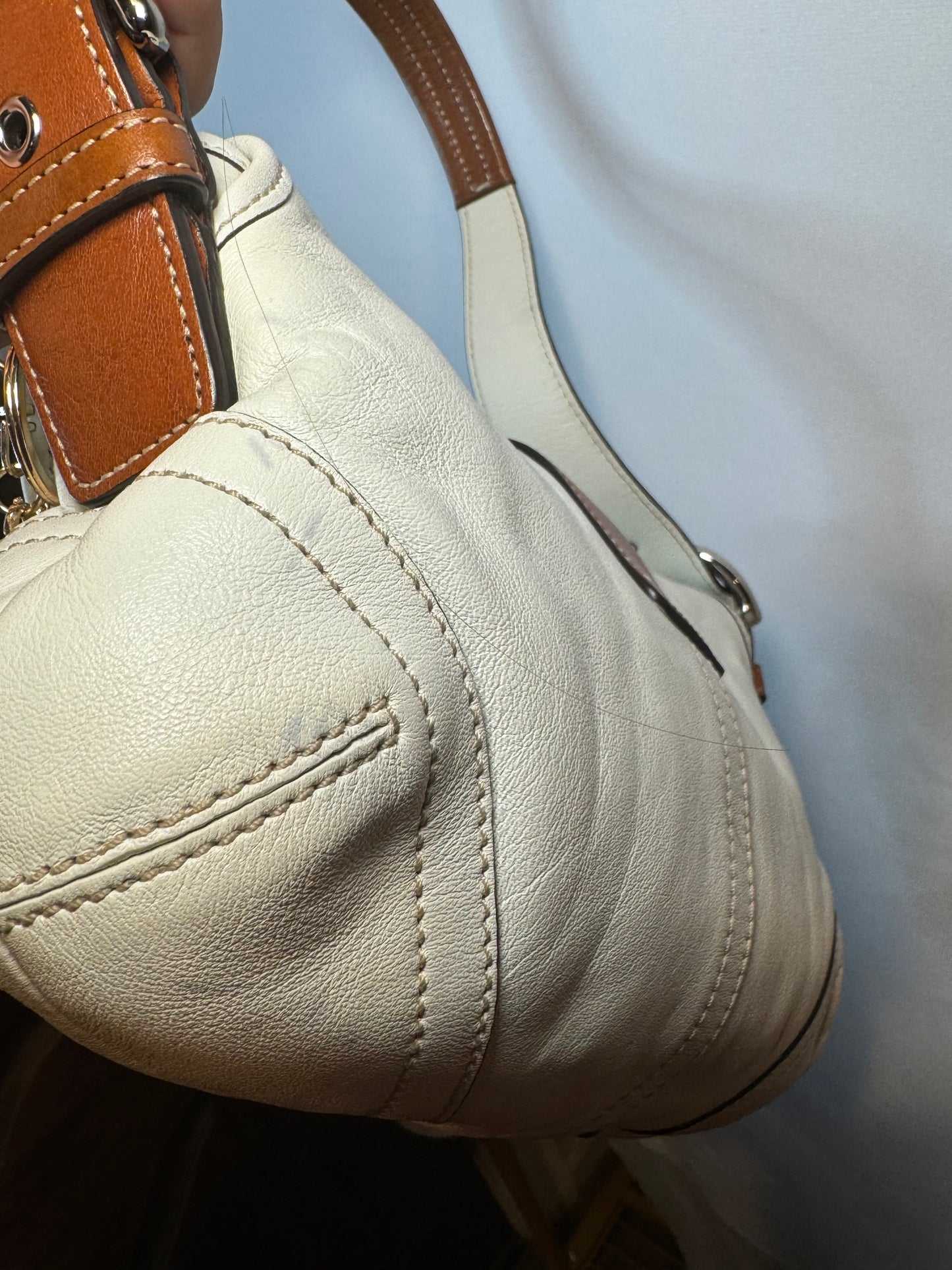 Vintage Y2K Coach White and Brown Small Soho Flap Shoulder Bag