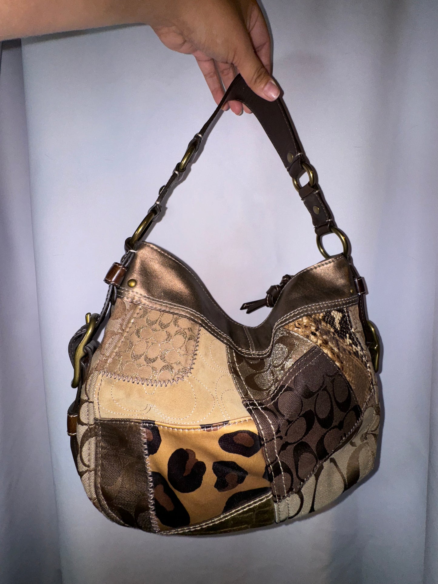 Vintage Y2K Coach Brown and Animal Print Chelsea Hobo Bag