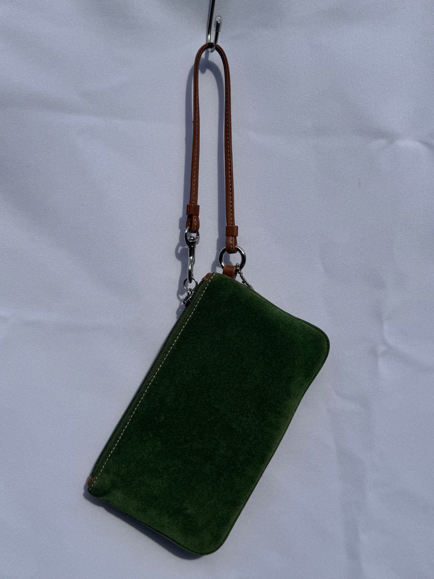 Vintage Coach Green Suede Wristlet