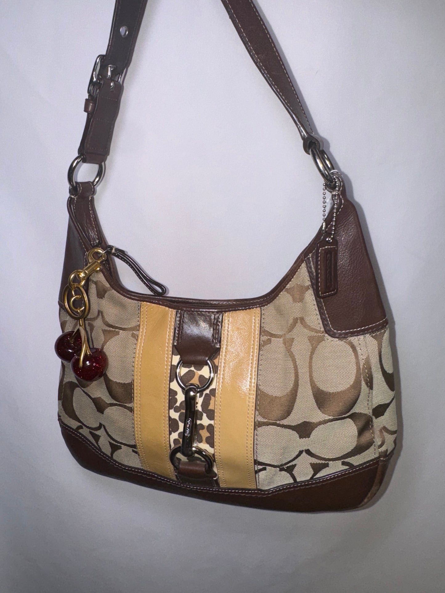 Vintage Y2K Animal Print Coach Signature Brown Hamptons Hobo Shoulder Bag