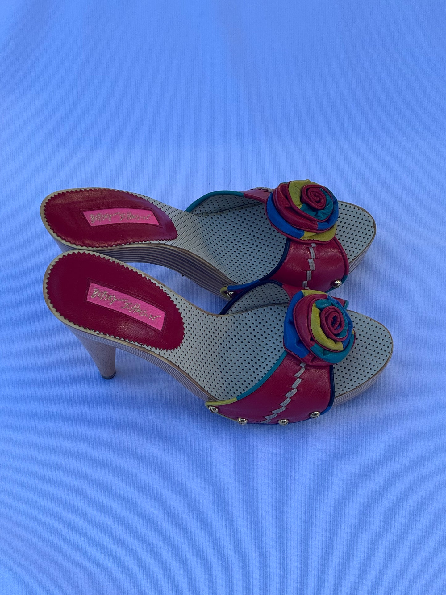 Vintage Rainbow Red Betsy Johnson Heels with Rosette