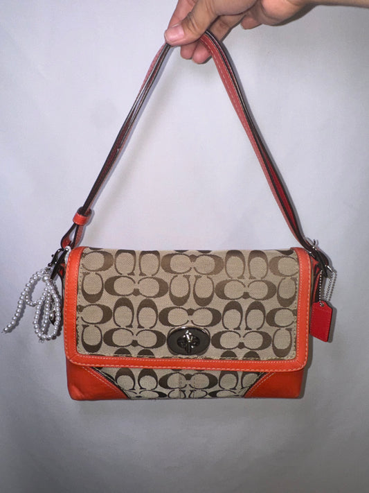 Vintage Y2K Coach Signature Bag With Red Orange accent