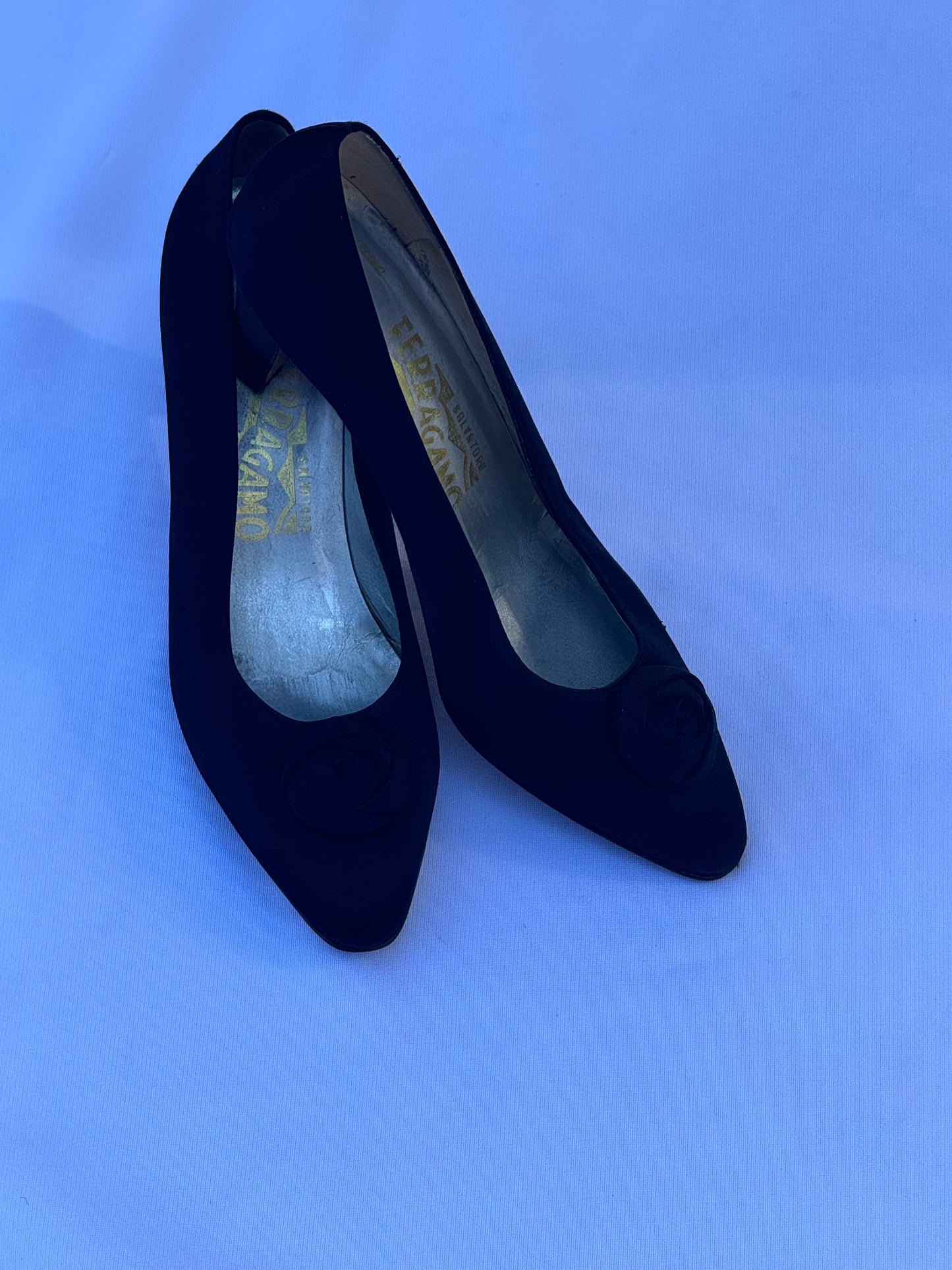 Vintage y2k Salvatore Ferragamo Black Pumps with Rosette