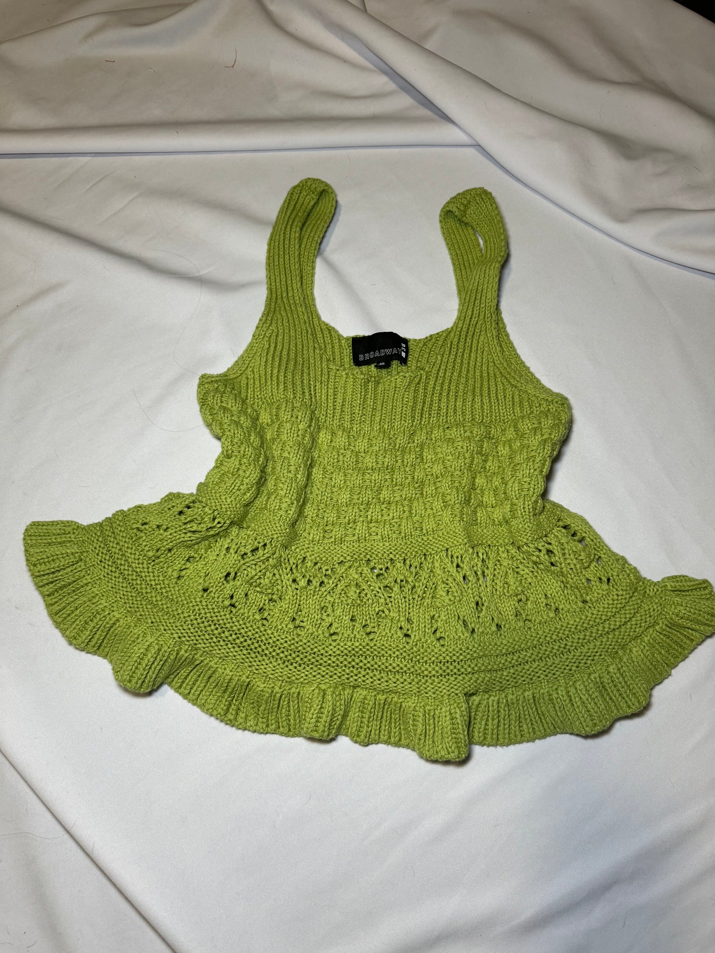 Lime green crochet tank with frilly hem