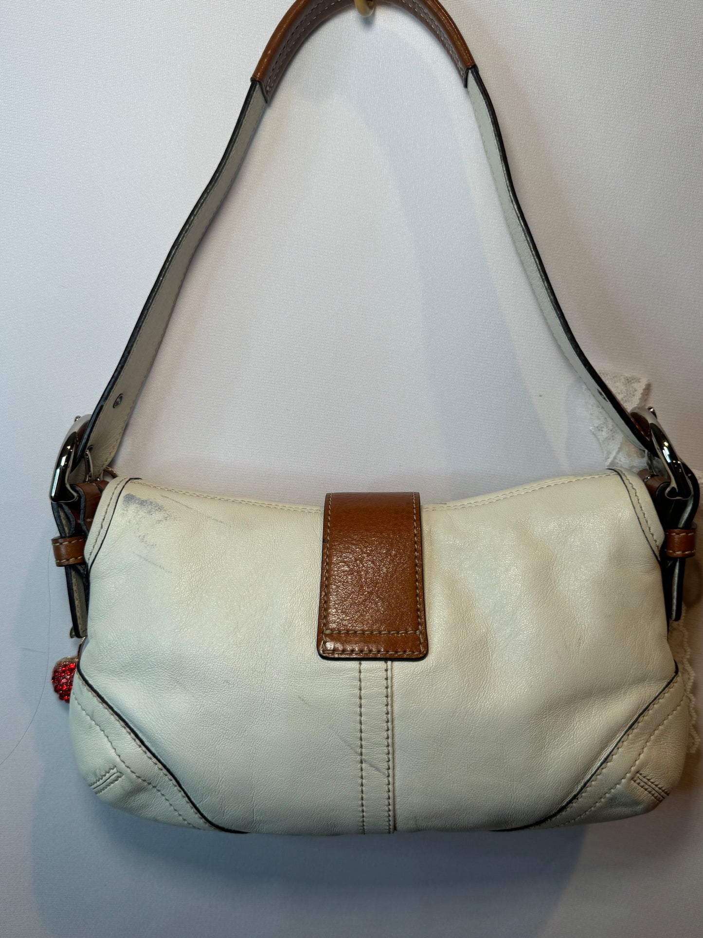 Vintage Y2K Coach White and Brown Small Soho Flap Shoulder Bag