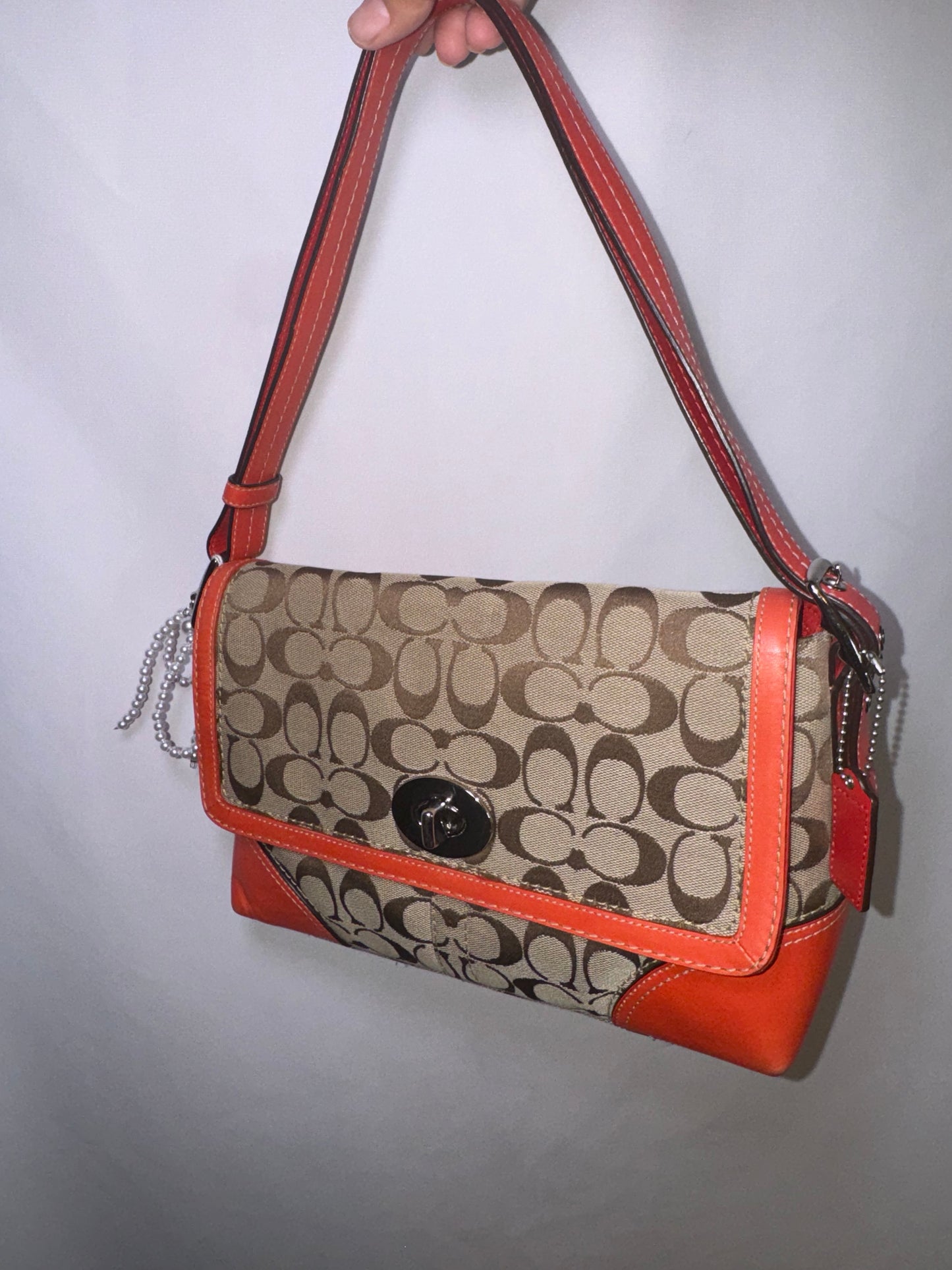 Vintage Y2K Coach Signature Bag With Red Orange accent