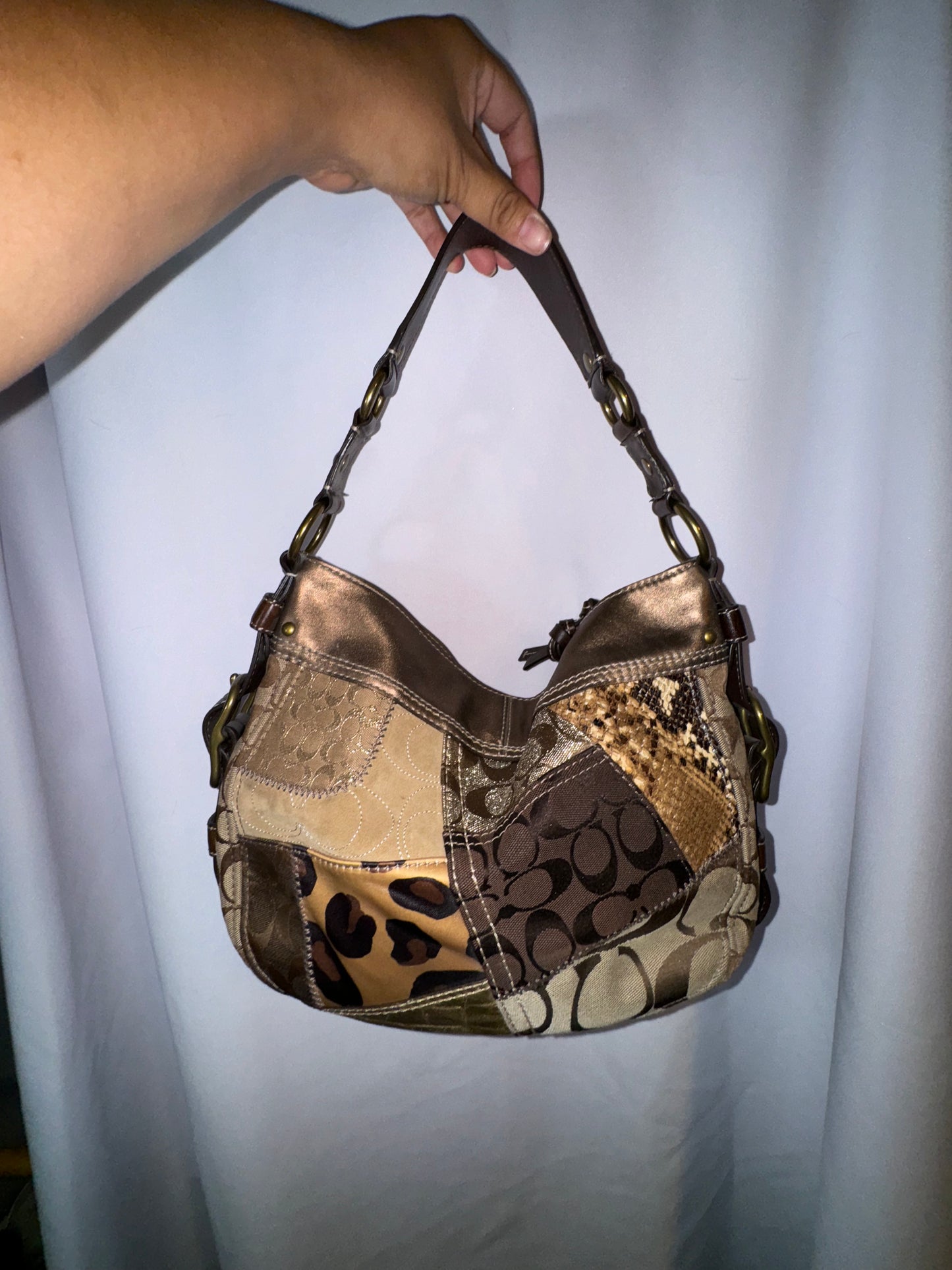 Vintage Y2K Coach Brown and Animal Print Chelsea Hobo Bag