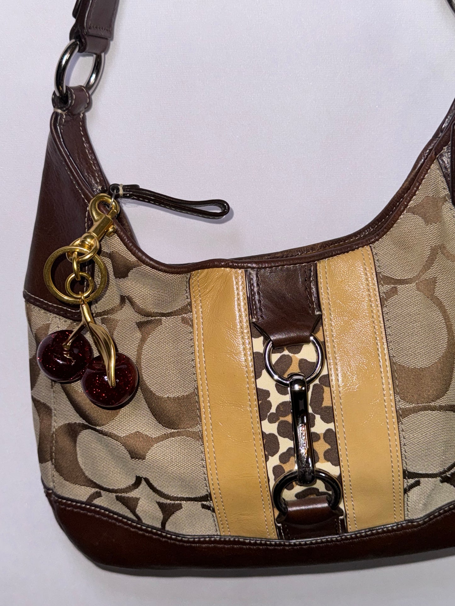 Vintage Y2K Animal Print Coach Signature Brown Hamptons Hobo Shoulder Bag