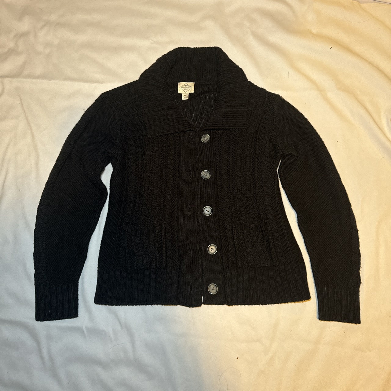 Vintage Black Knitted St. John Cardigan with Oversized Button Closure