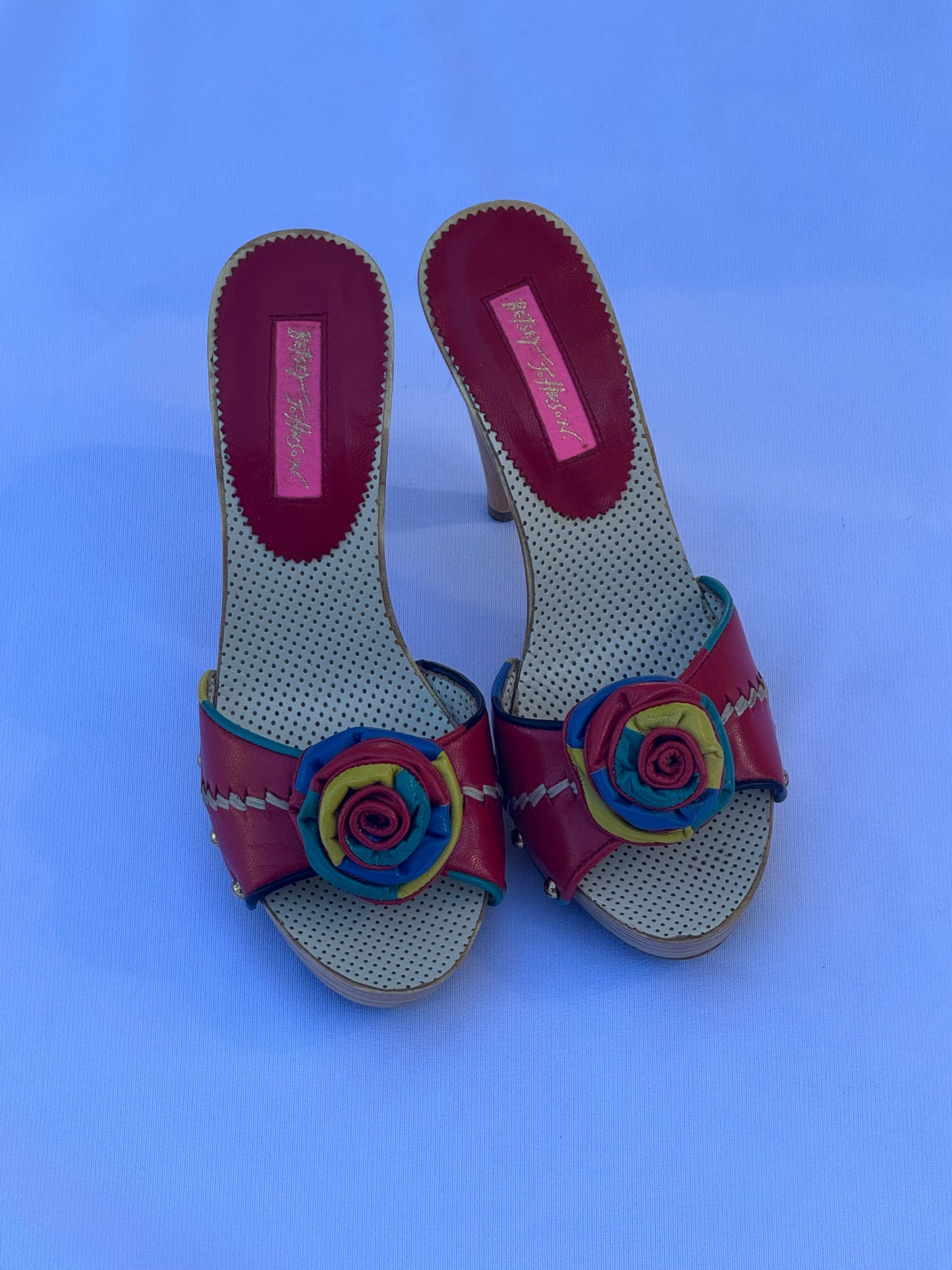 Vintage Rainbow Red Betsy Johnson Heels with Rosette