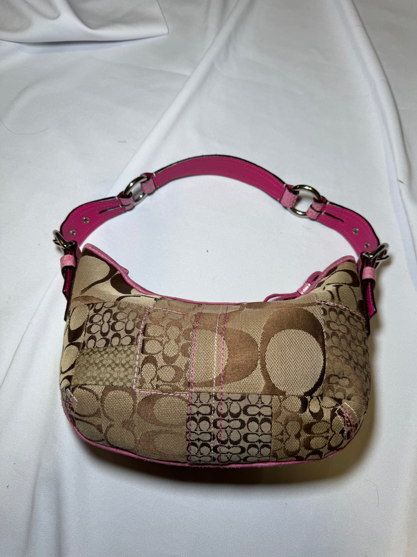 Vintage y2k Pink Coach Patchwork Small Crescent Shoulder Bag