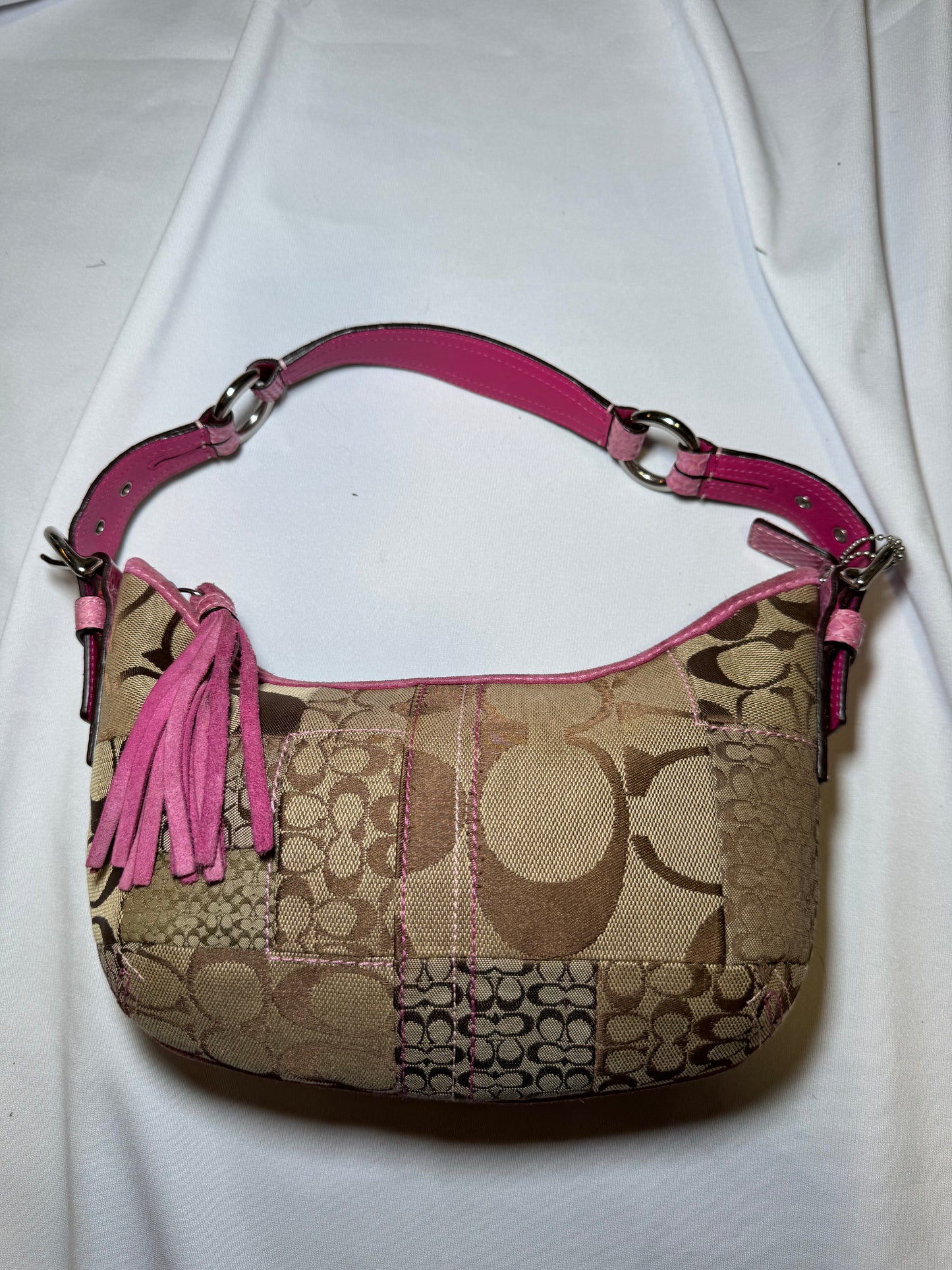 Vintage y2k Pink Coach Patchwork Small Crescent Shoulder Bag