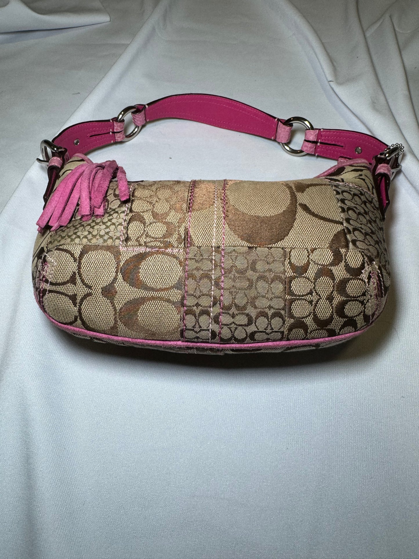 Vintage y2k Pink Coach Patchwork Small Crescent Shoulder Bag