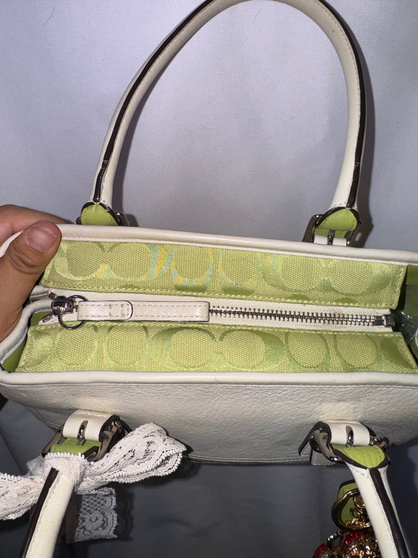 Vintage Y2K Lime Green Signature Jacquard and White Leather Accents & wallet Matching Set