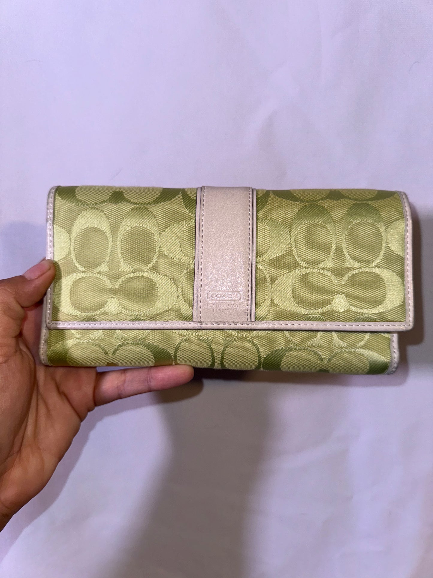 Vintage Y2K Lime Green Signature Jacquard and White Leather Accents & wallet Matching Set