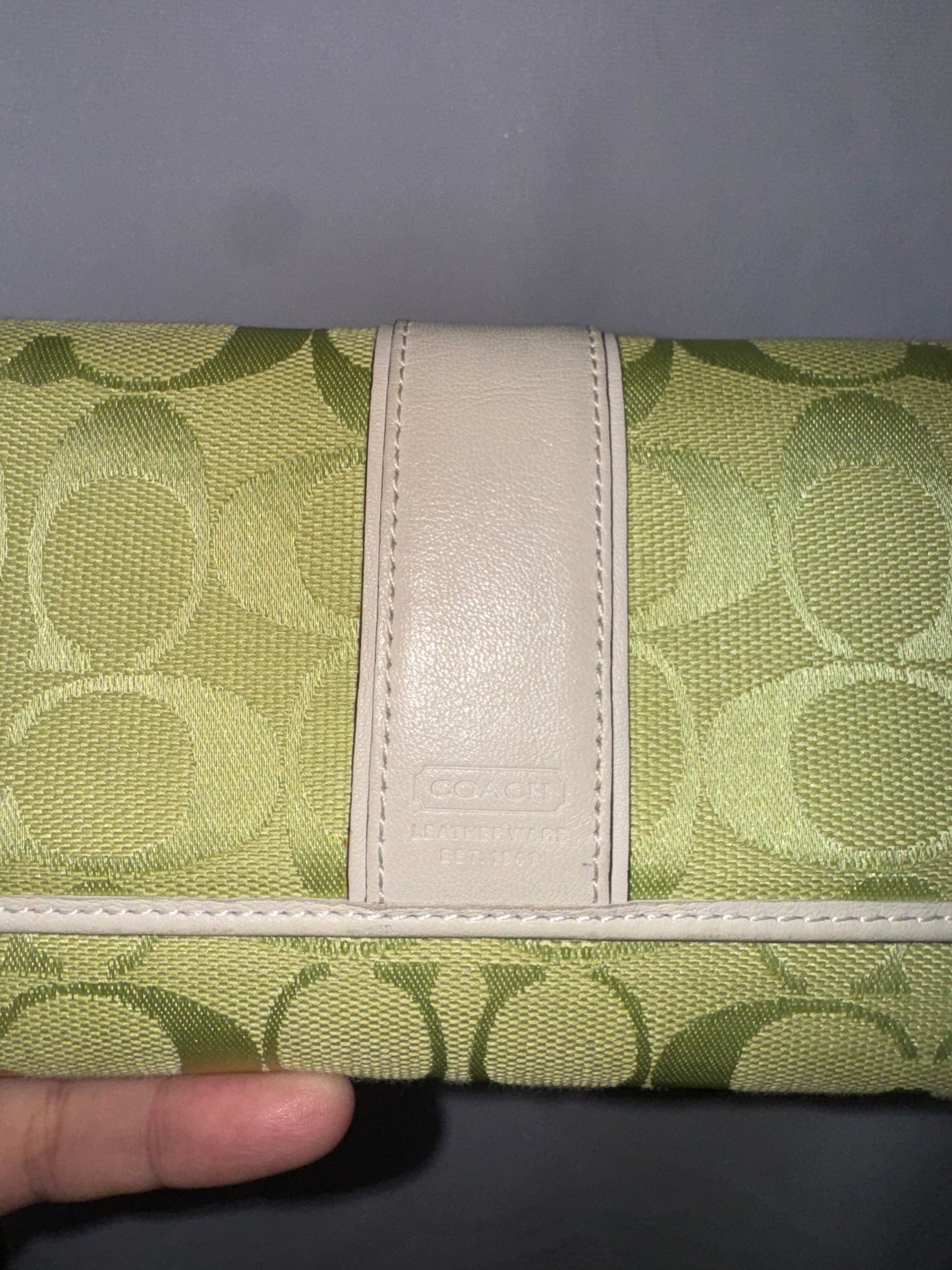 Vintage Y2K Lime Green Signature Jacquard and White Leather Accents & wallet Matching Set