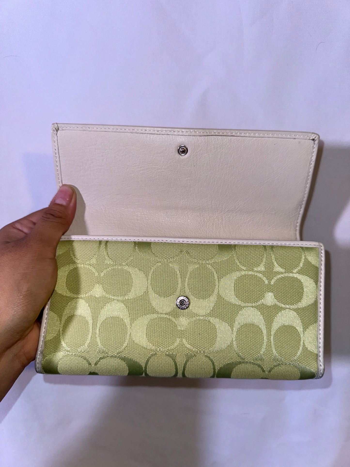 Vintage Y2K Lime Green Signature Jacquard and White Leather Accents & wallet Matching Set