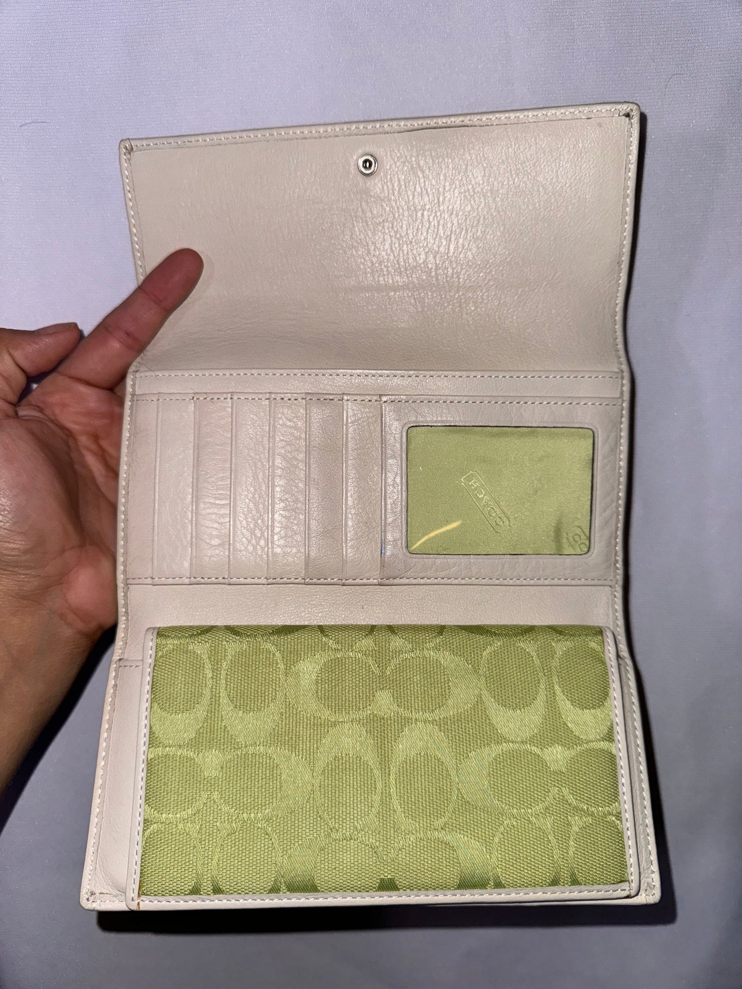 Vintage Y2K Lime Green Signature Jacquard and White Leather Accents & wallet Matching Set