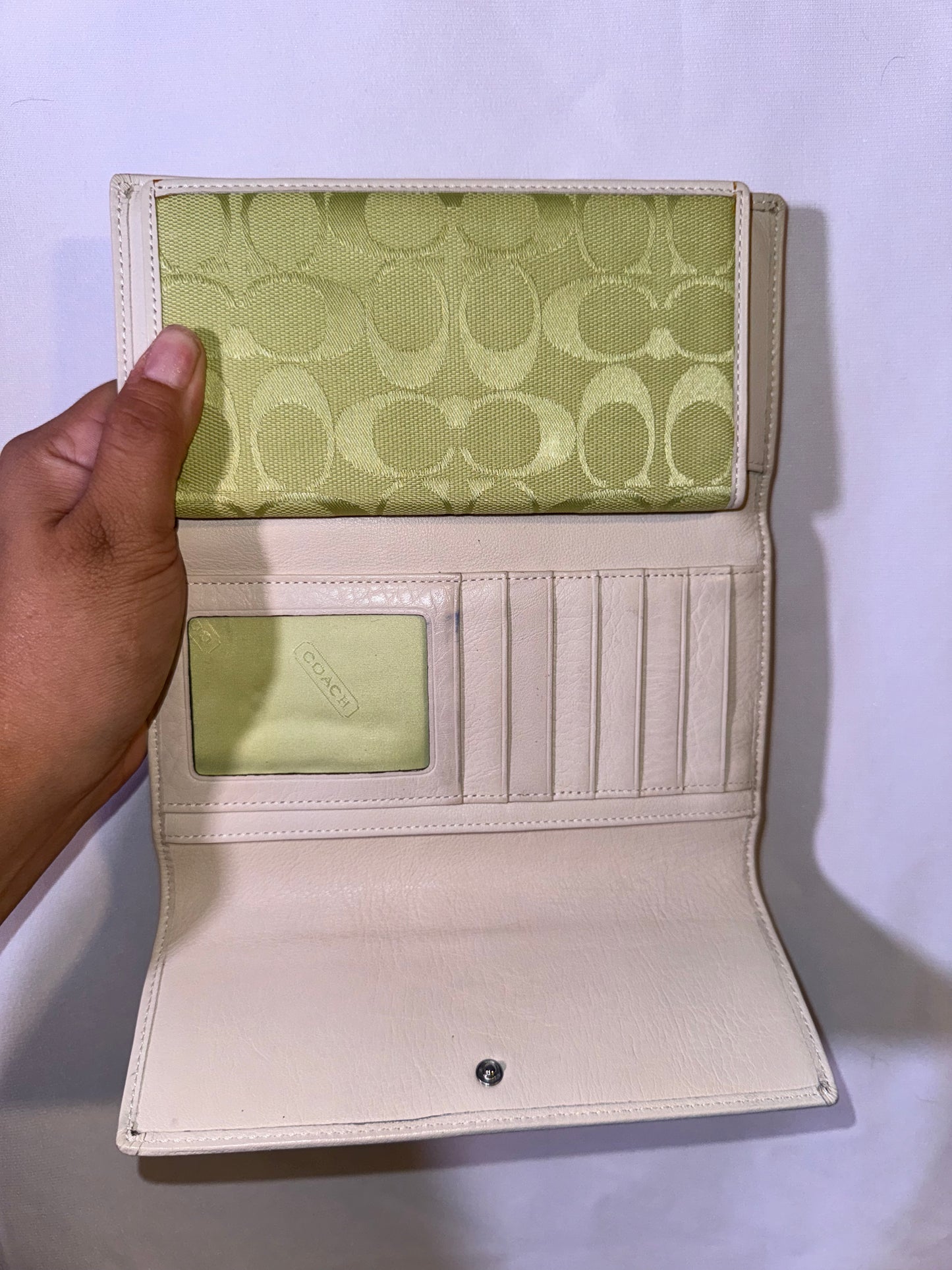 Vintage Y2K Lime Green Signature Jacquard and White Leather Accents & wallet Matching Set