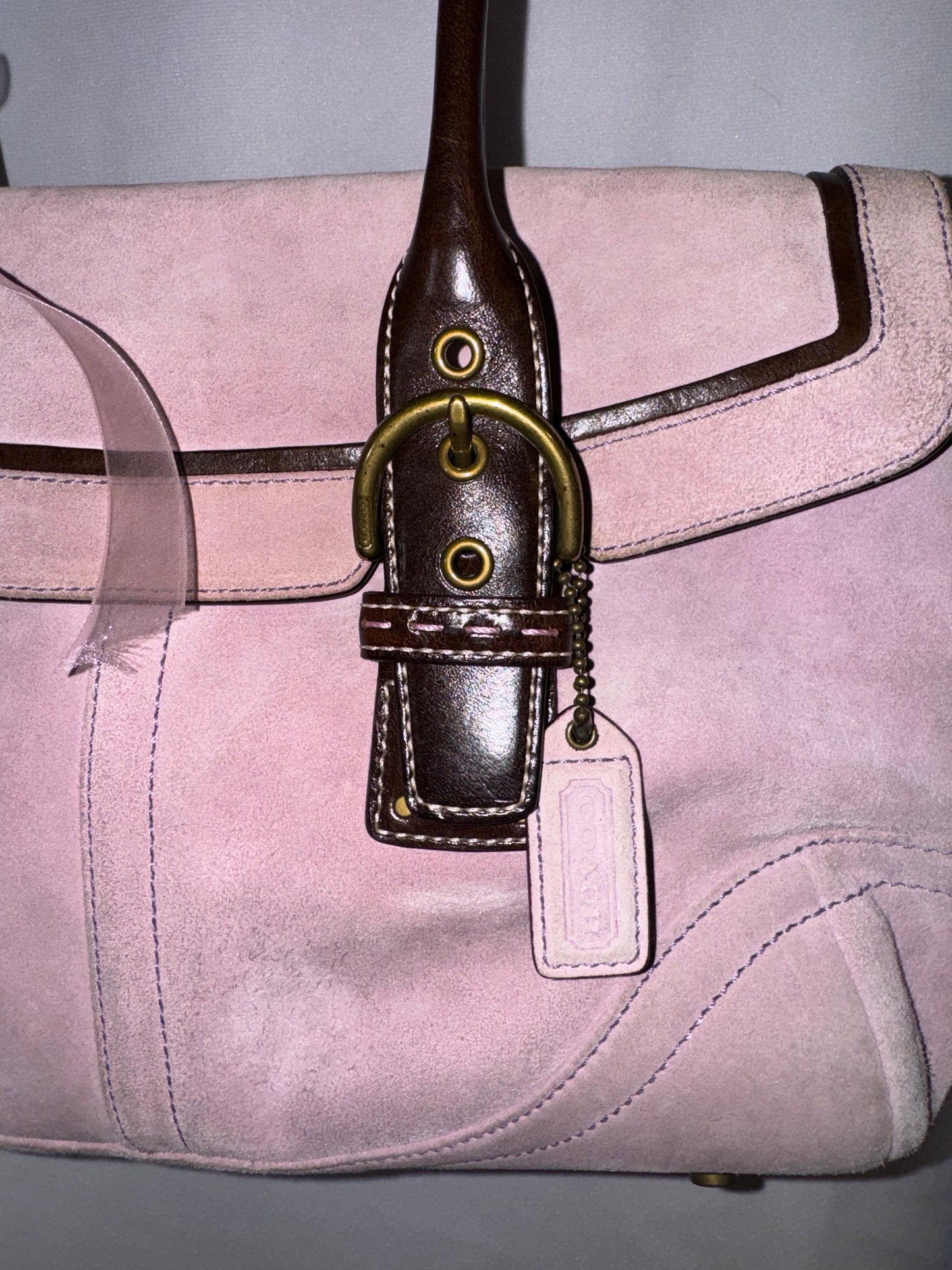 Vintage Coach Pink Lavender Suede Shoulder Bag