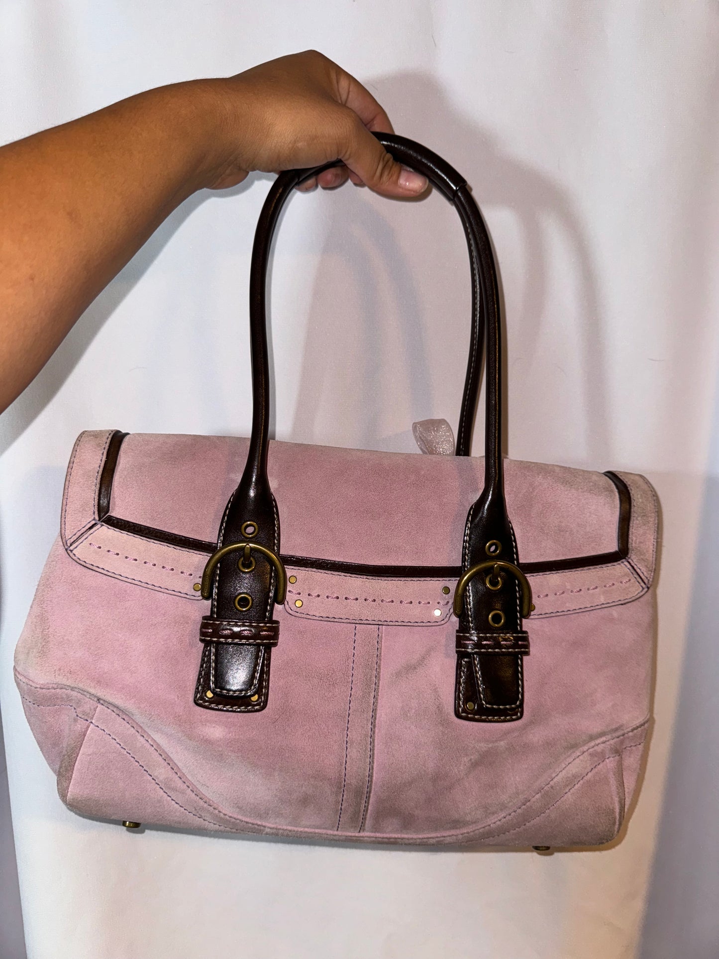 Vintage Coach Pink Lavender Suede Shoulder Bag