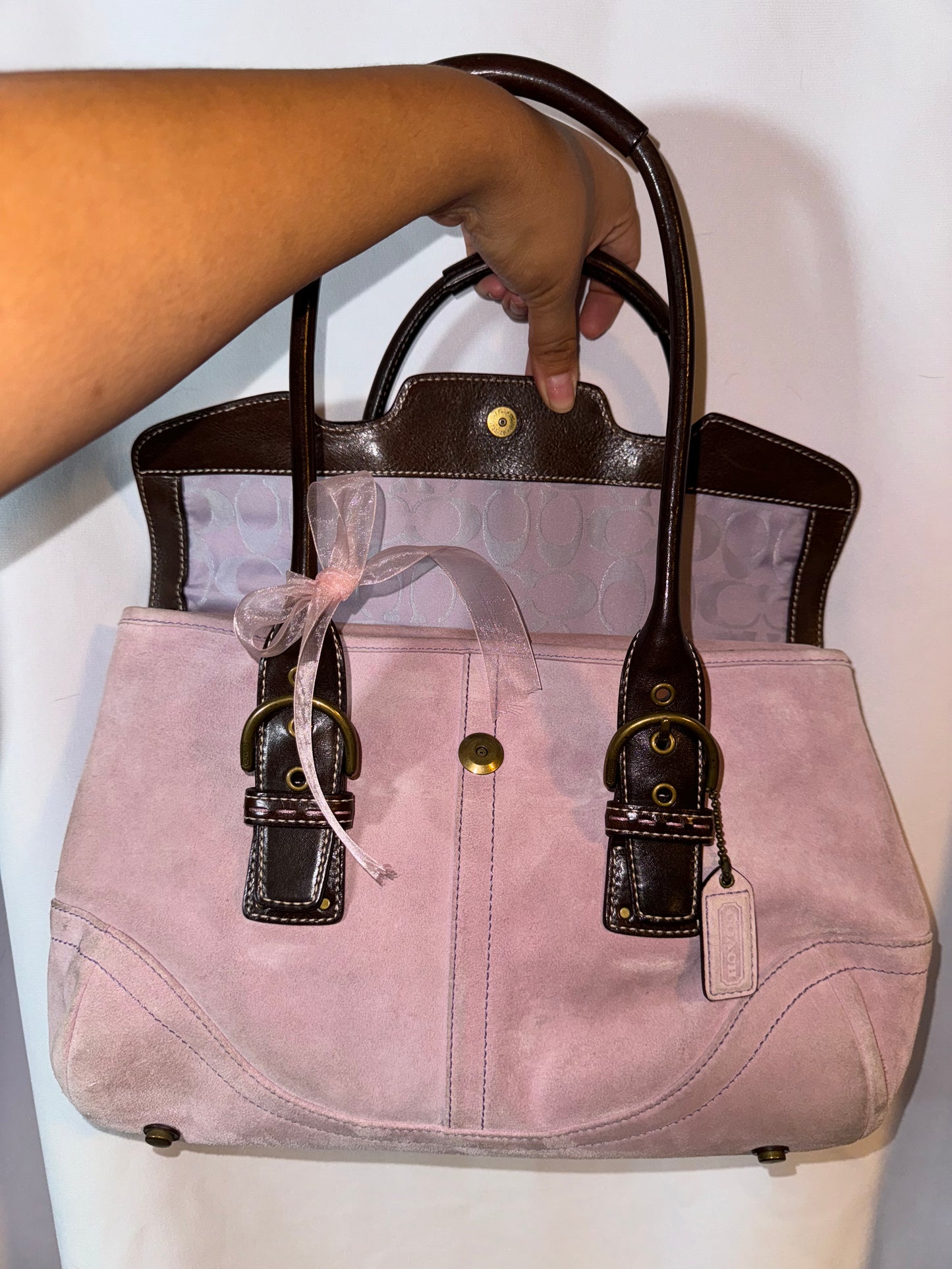 Vintage Coach Pink Lavender Suede Shoulder Bag